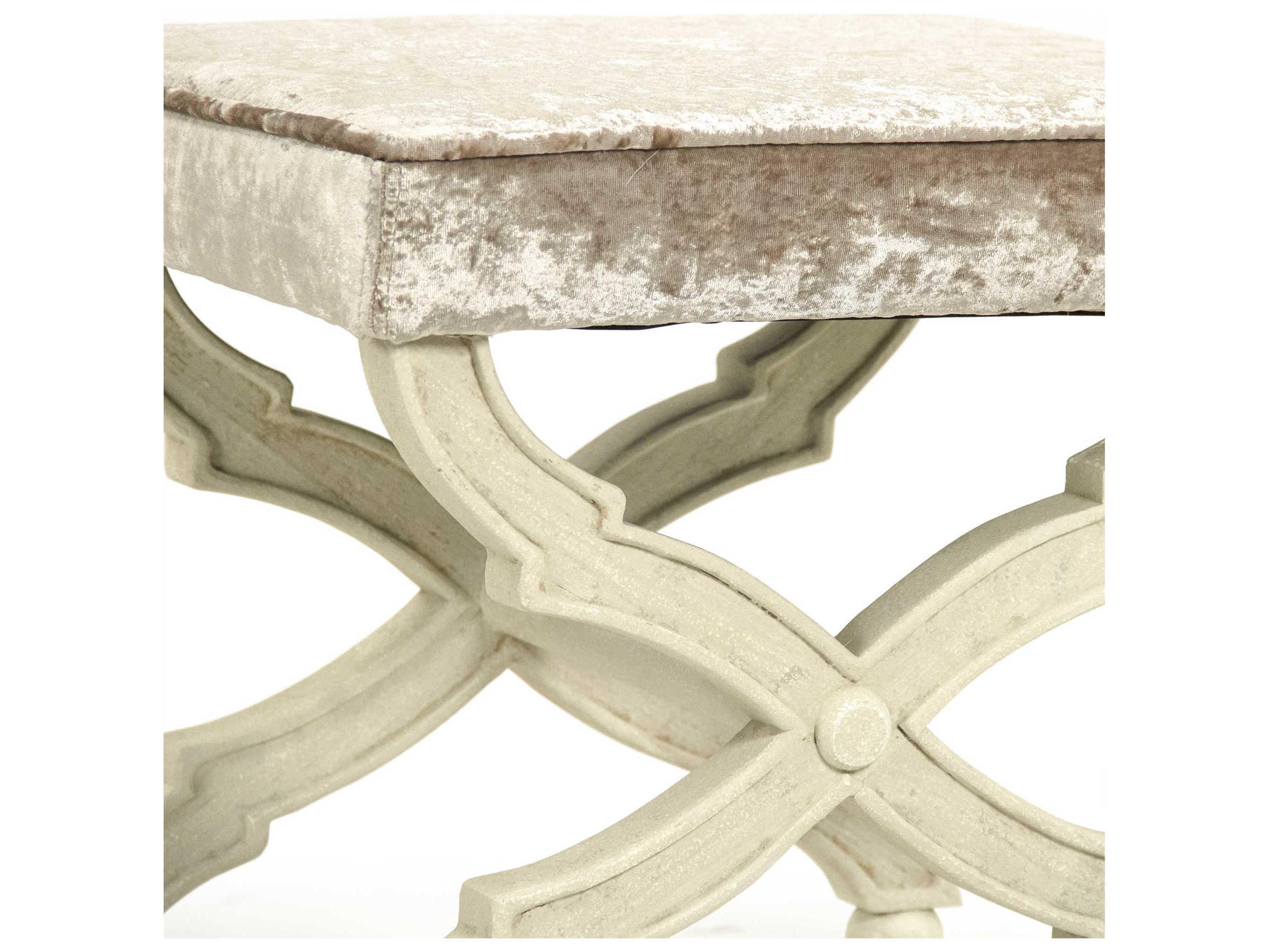 Zentique Crescenzo Crushed Champagne Velvet Brown Upholstered Accent Bench