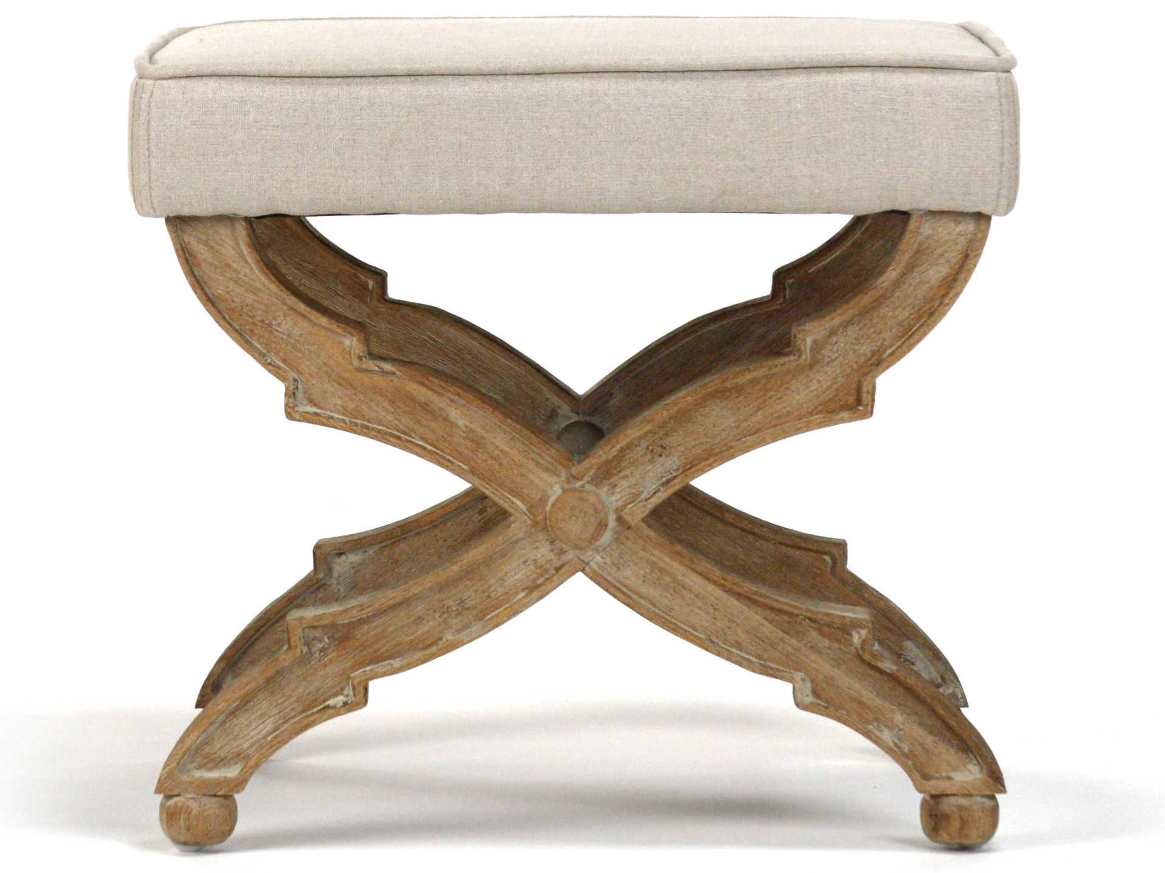 Zentique Crescenzo Natural Linen White Upholstered Accent Bench