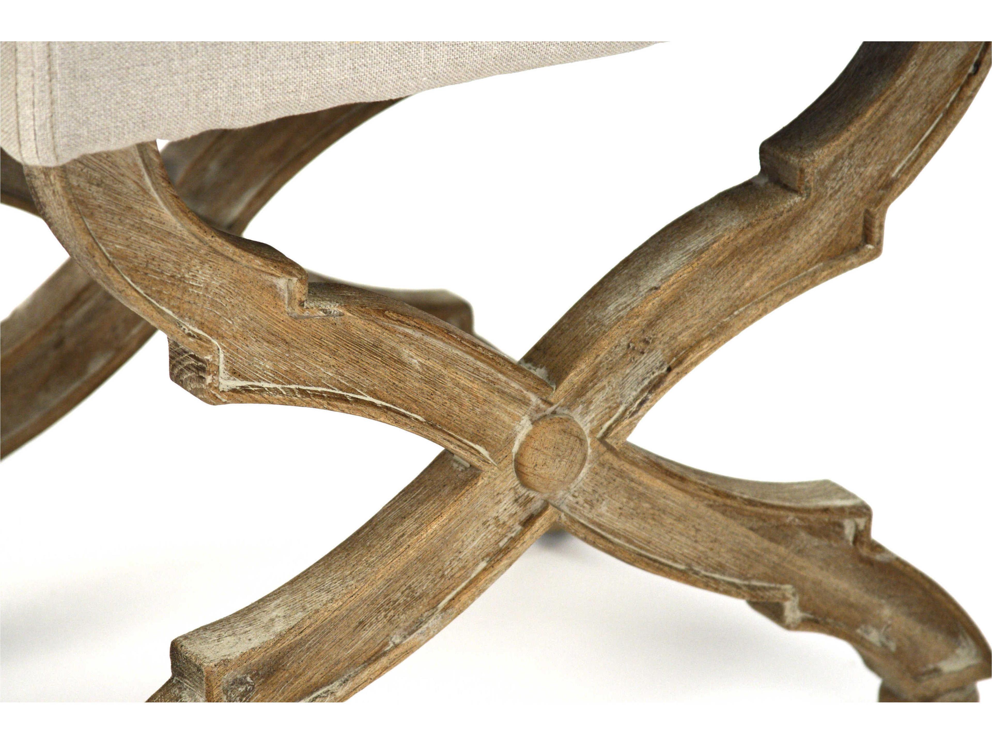 Zentique Crescenzo Natural Linen White Upholstered Accent Bench