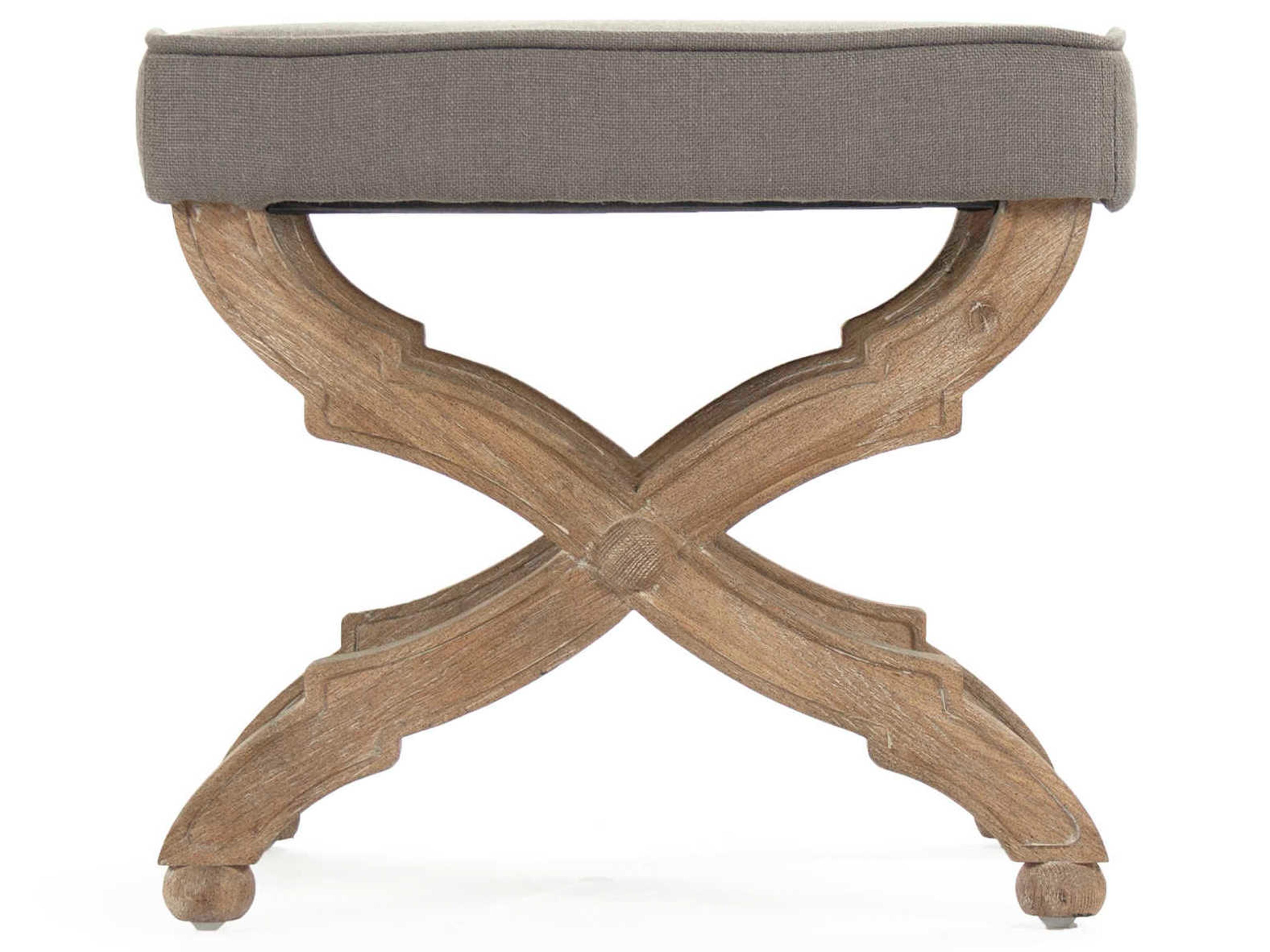 Zentique Crescenzo Grey Linen Upholstered Accent Bench