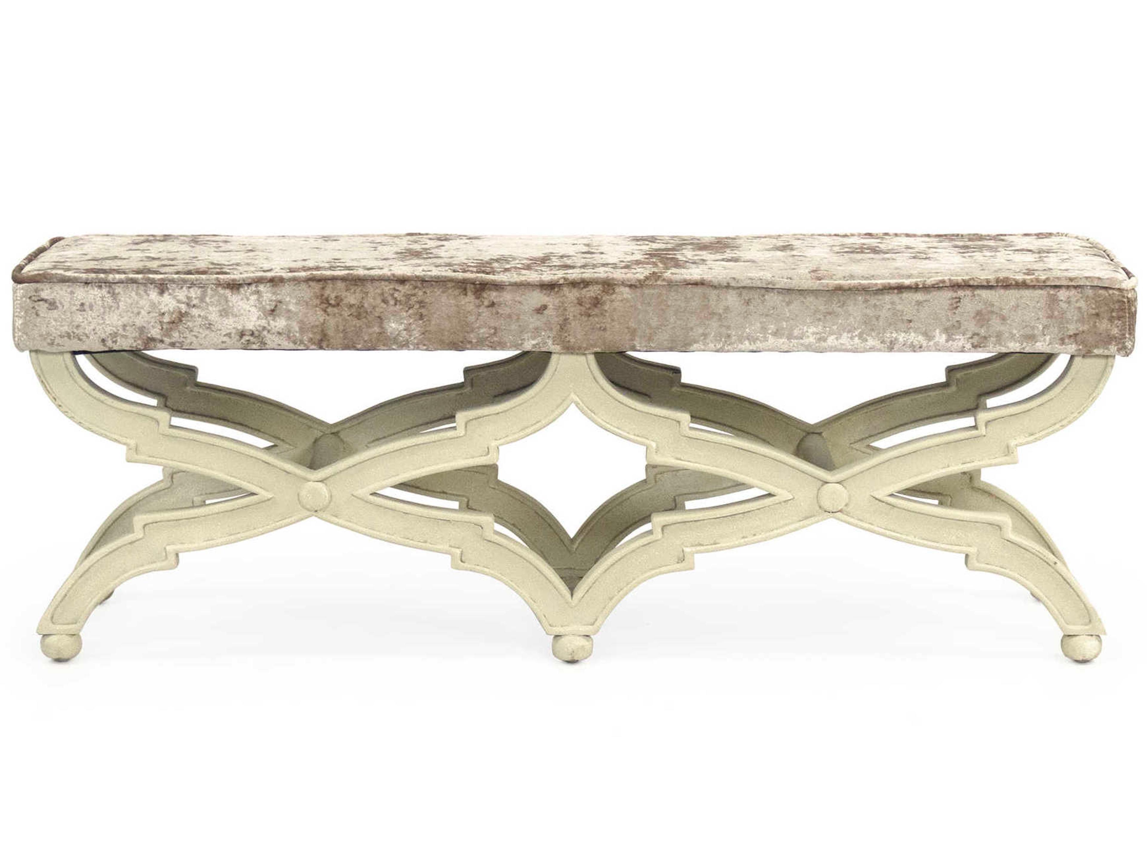 Zentique Crescenzo Crushed Champagne Velvet Brown Upholstered Accent Bench