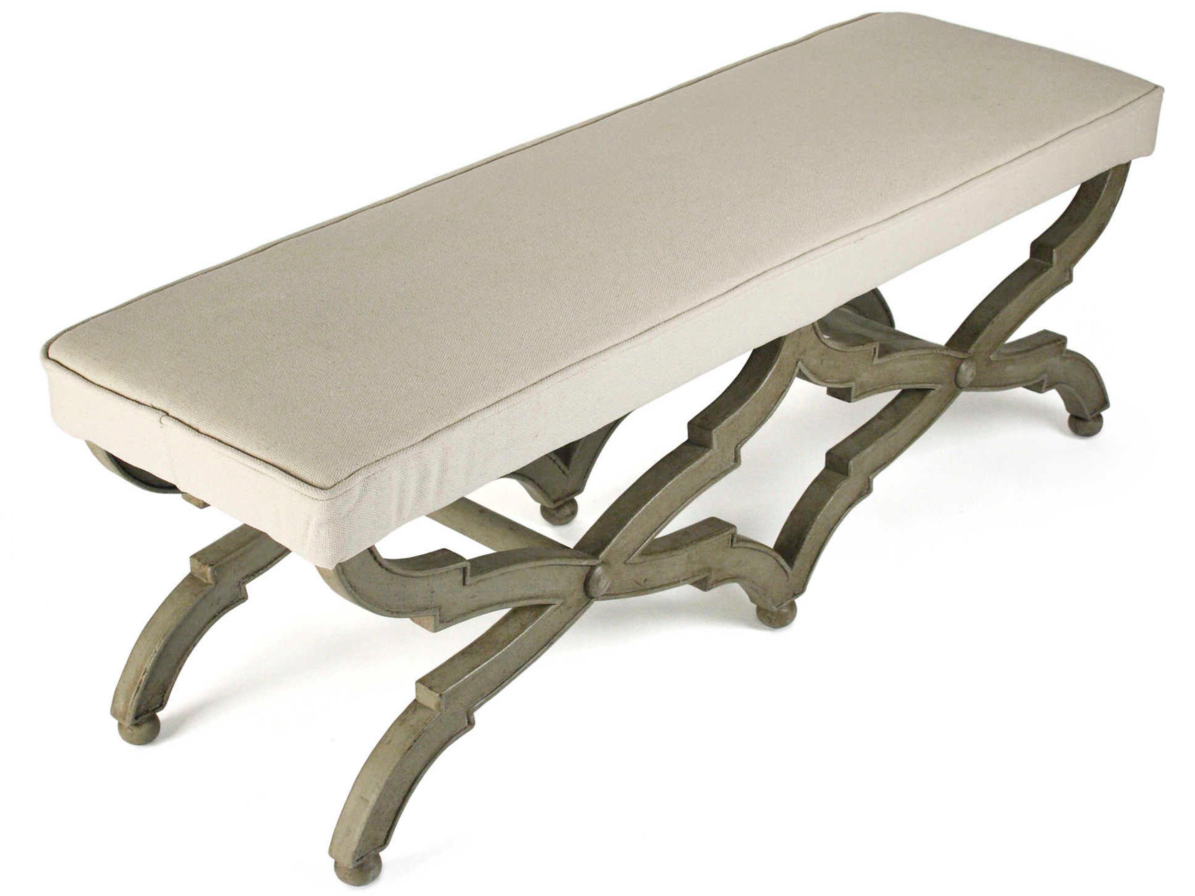 Zentique Crescenzo Hemp Linen White Upholstered Accent Bench