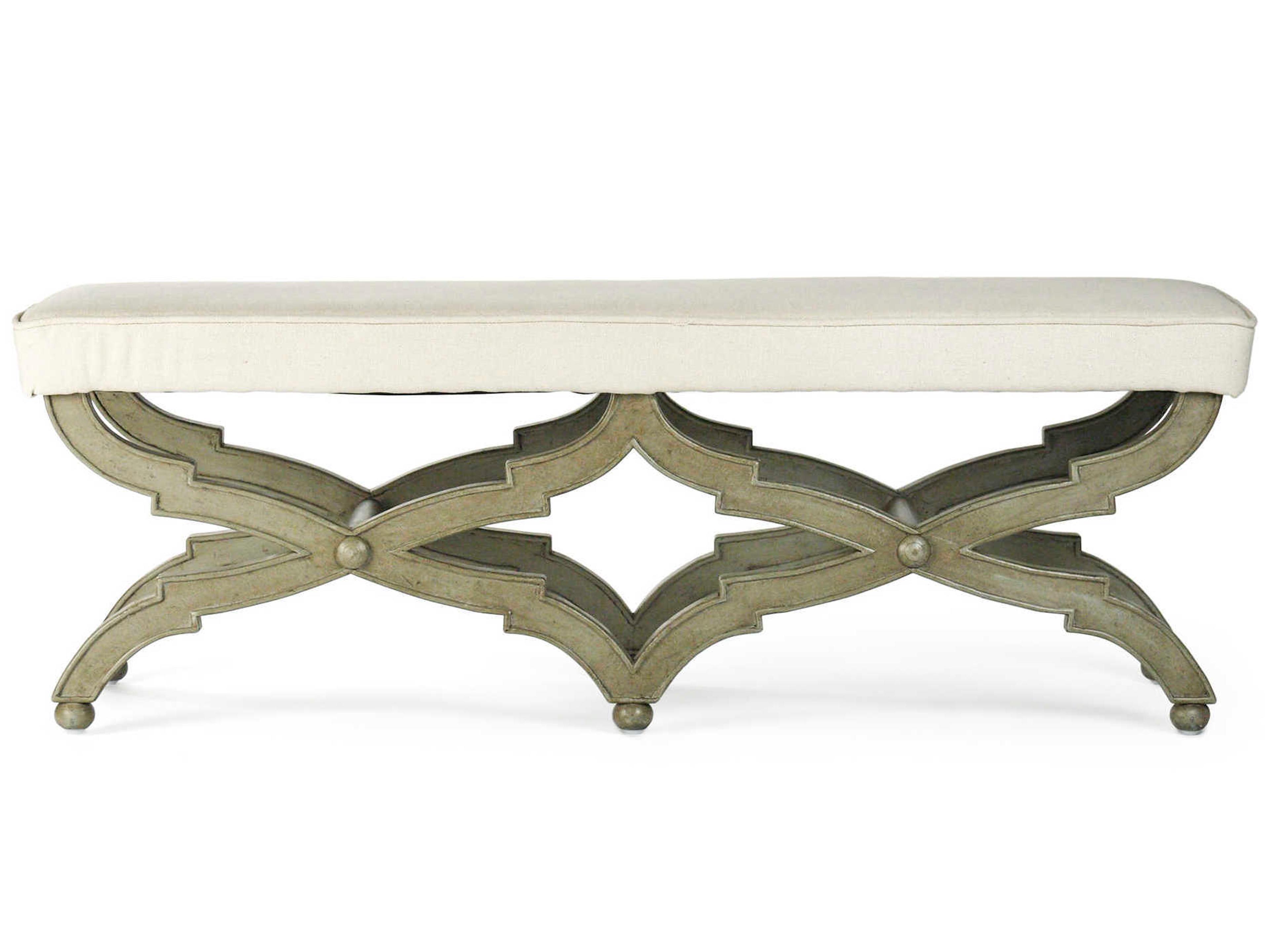 Zentique Crescenzo Hemp Linen White Upholstered Accent Bench