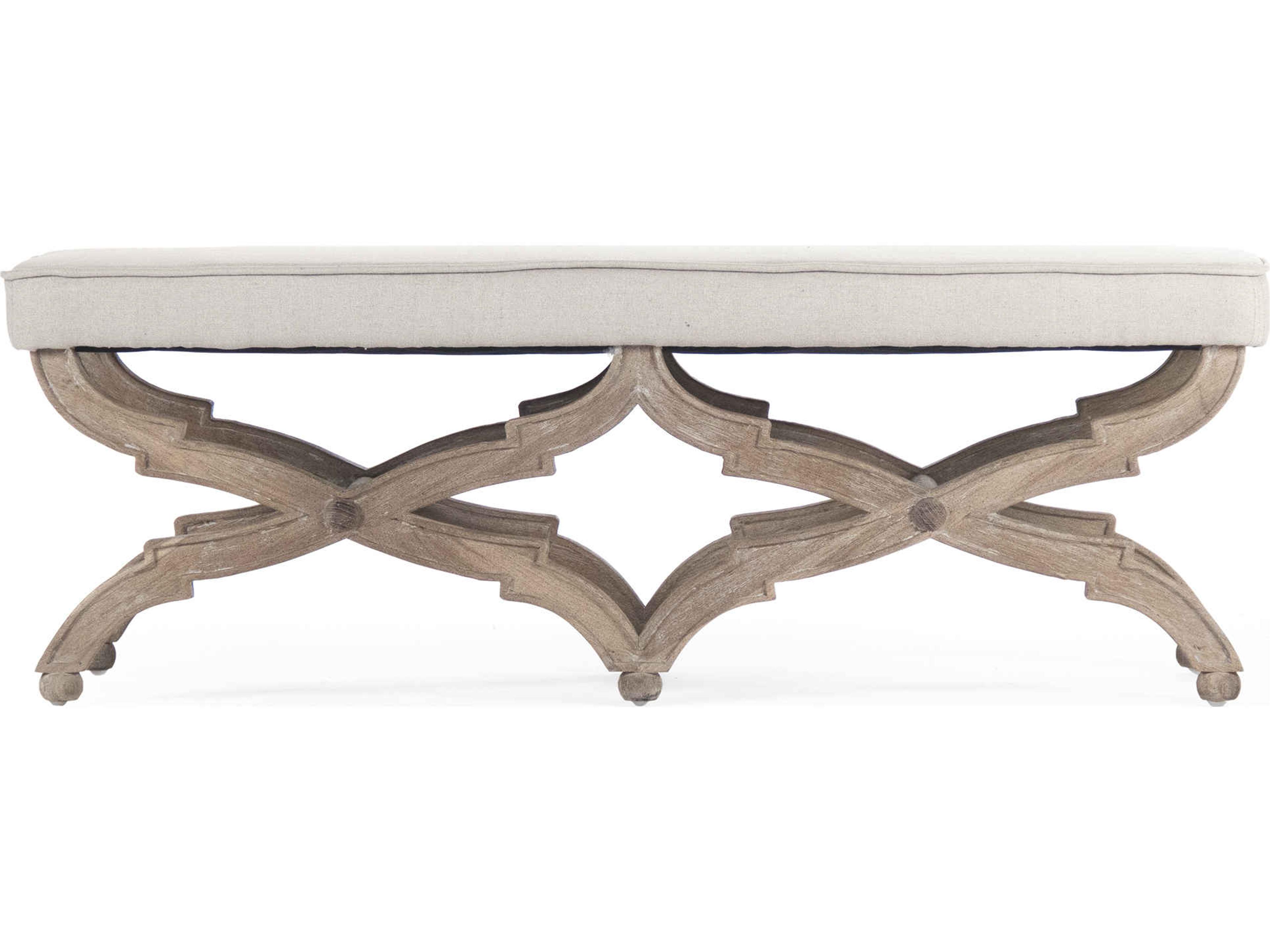 Zentique Crescenzo Natural Linen Gray Upholstered Accent Bench