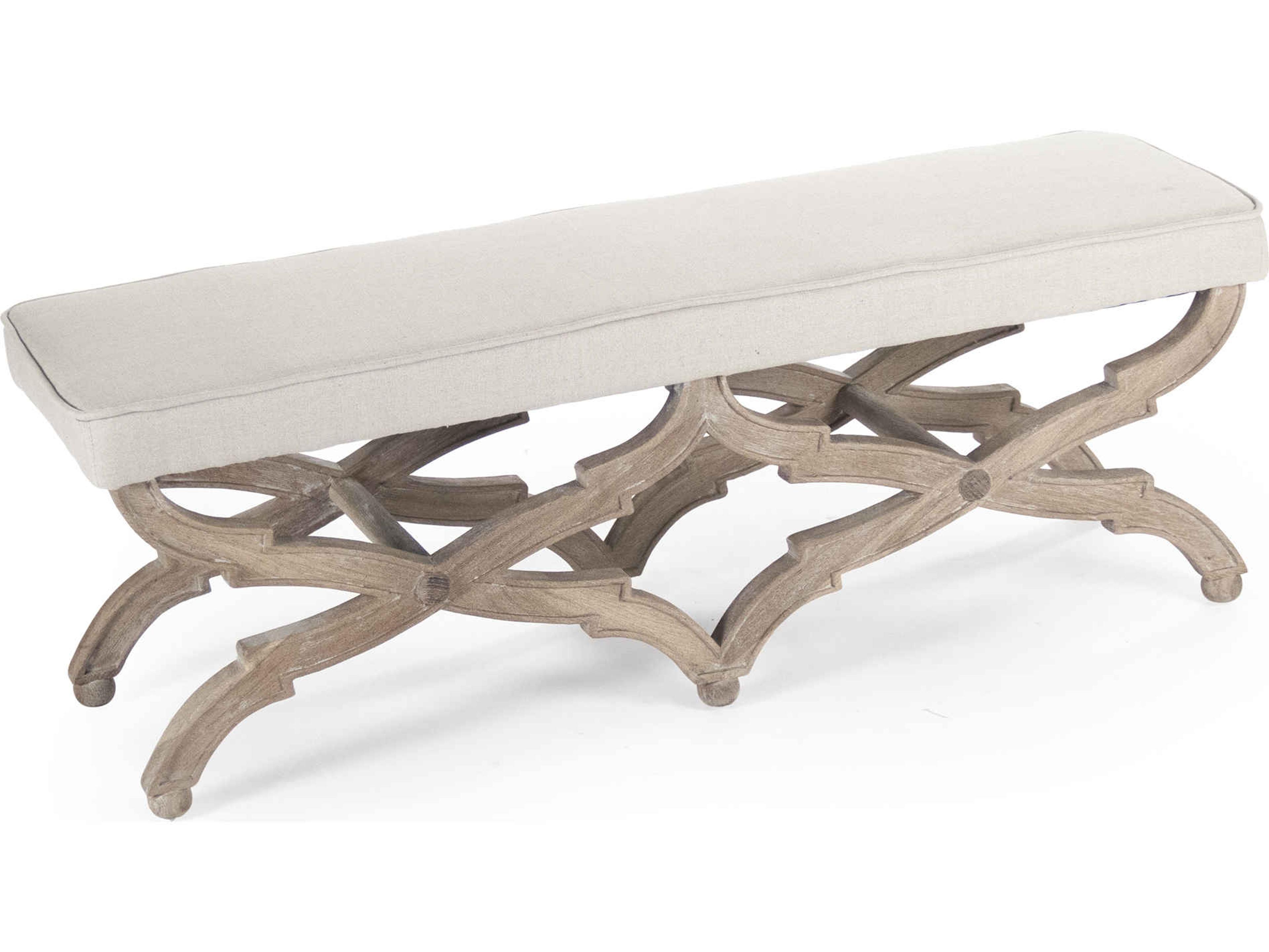 Zentique Crescenzo Natural Linen Gray Upholstered Accent Bench