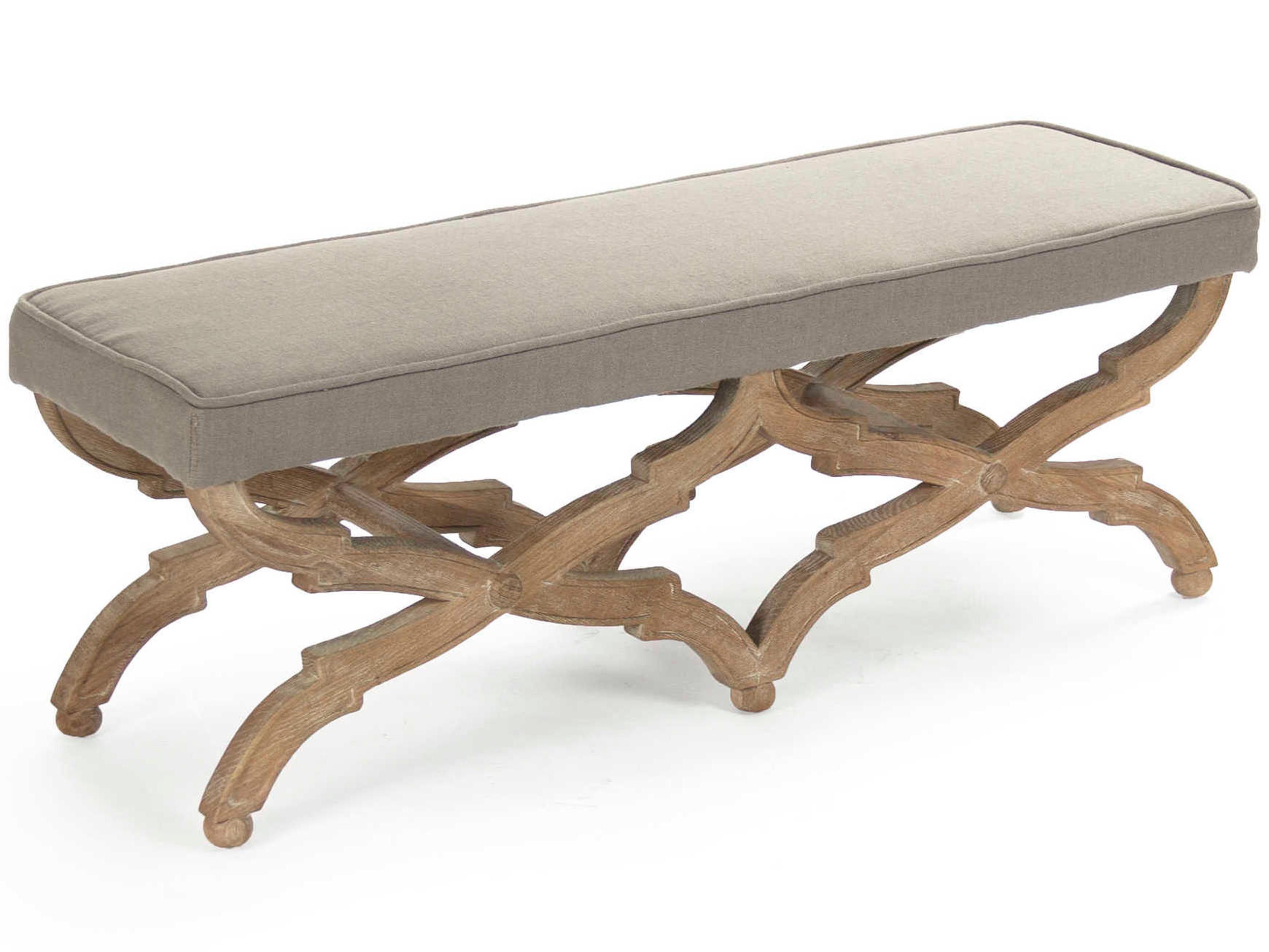 Zentique Crescenzo Grey Linen Upholstered Accent Bench
