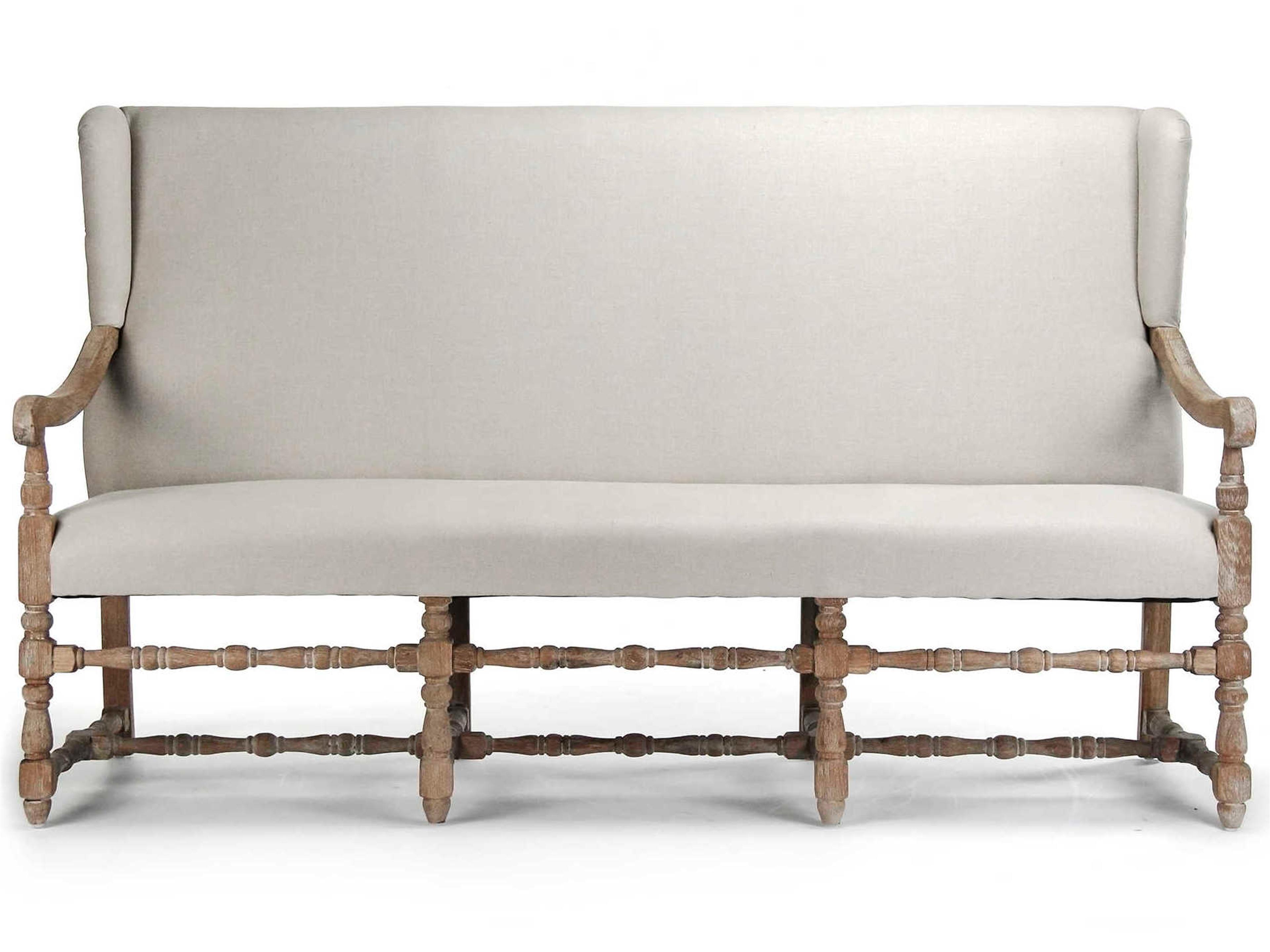 Zentique Natural Linen White Upholstered Accent Bench