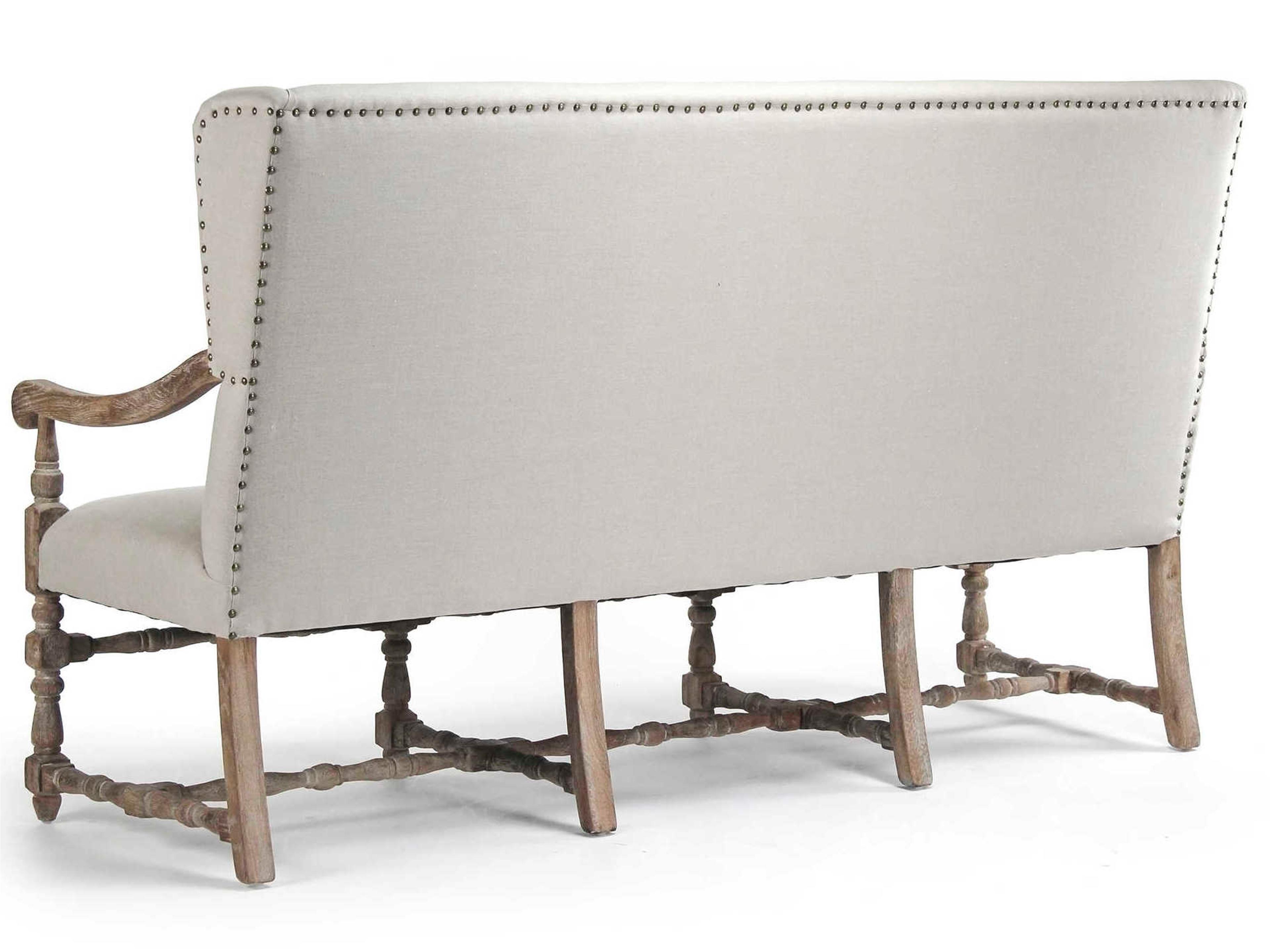Zentique Natural Linen White Upholstered Accent Bench