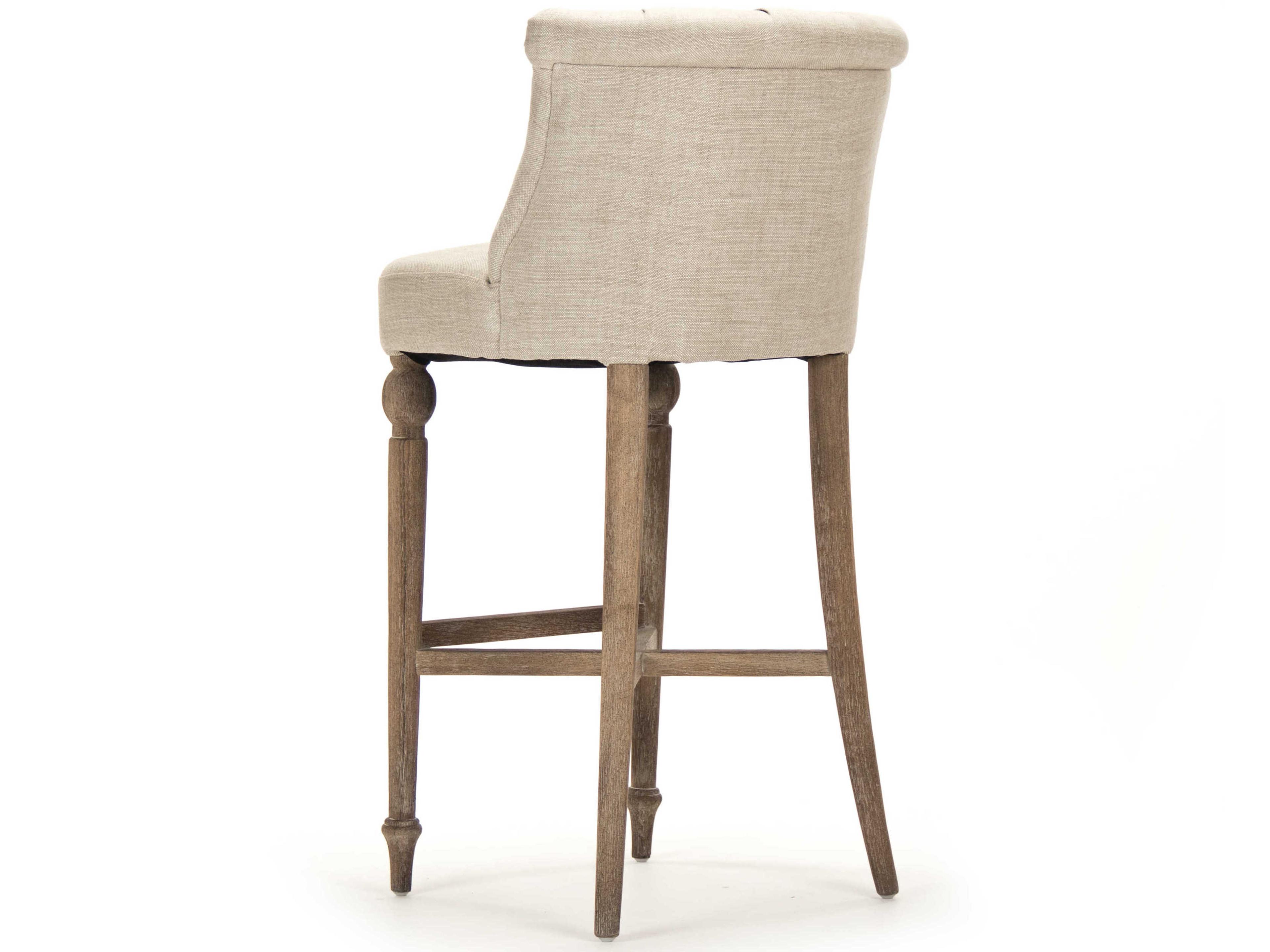 Zentique Upholstered Oak Wood Cream Natural Linen Bar Stool