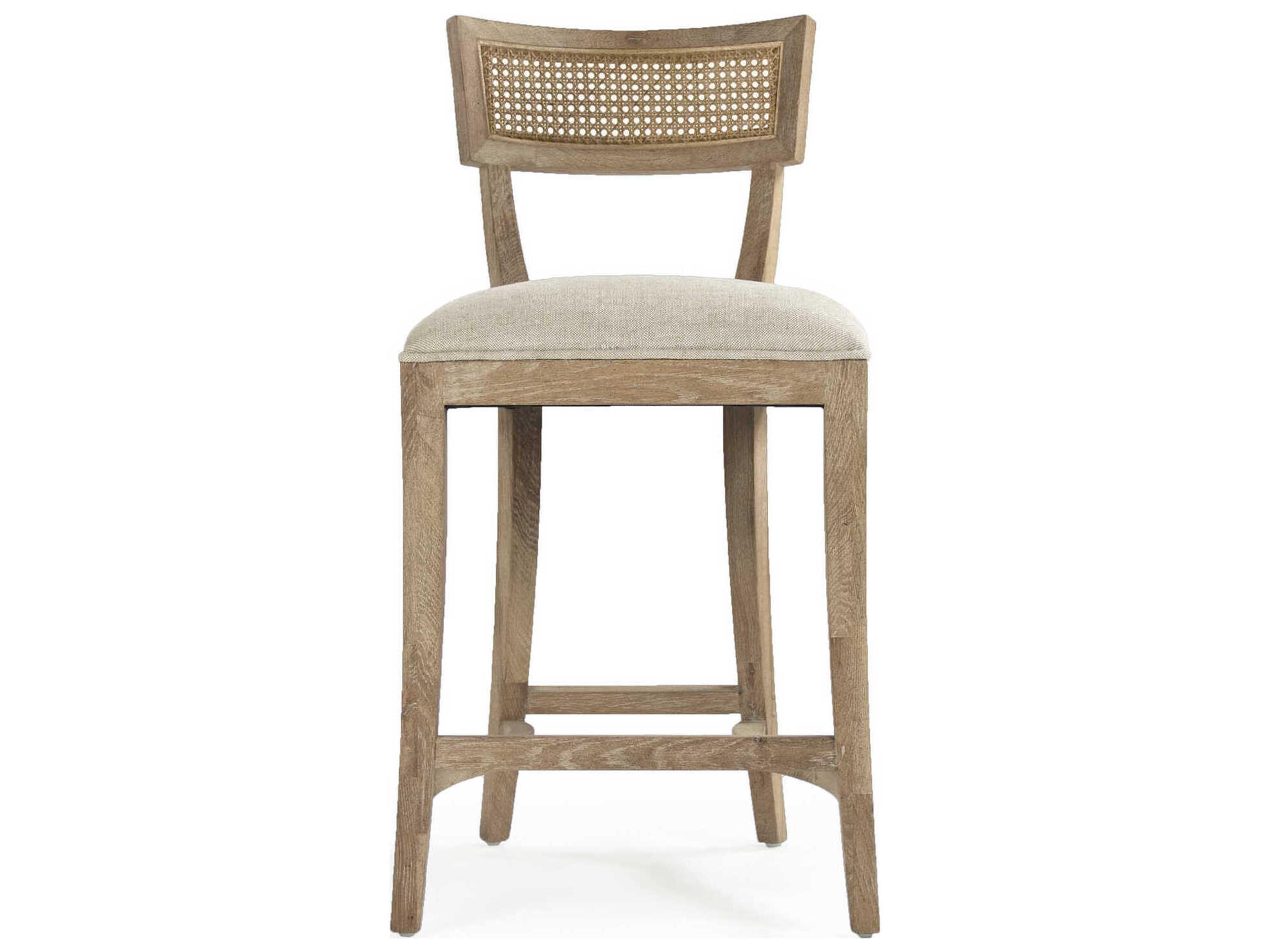 Zentique Carvell Limed Grey Oak Natural Cream Linen Upholstered Wood Counter Stool
