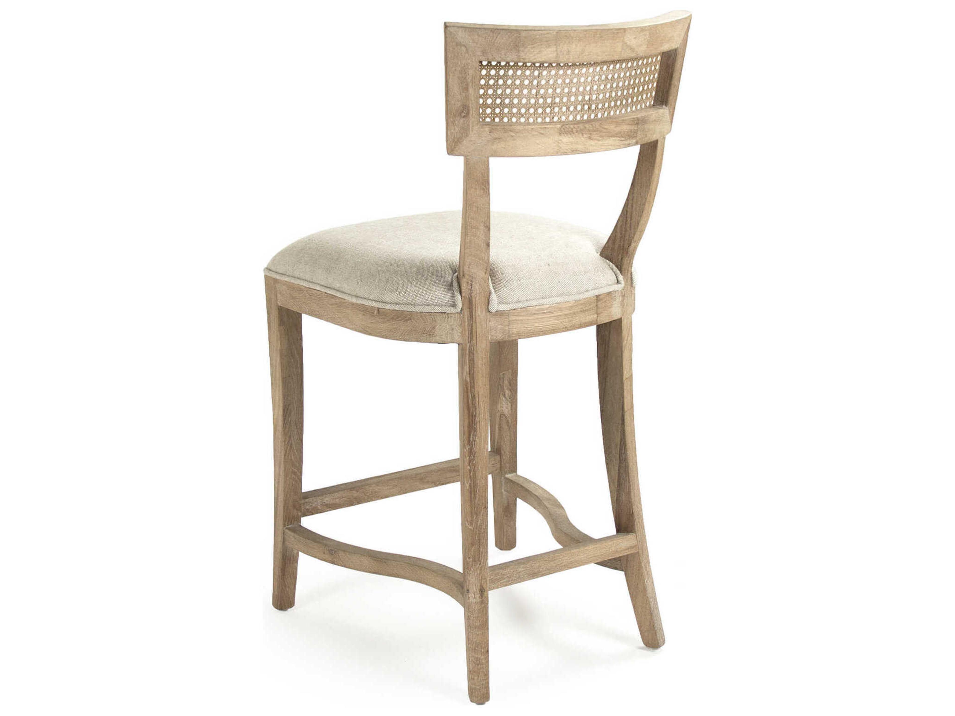 Zentique Carvell Limed Grey Oak Natural Cream Linen Upholstered Wood Counter Stool