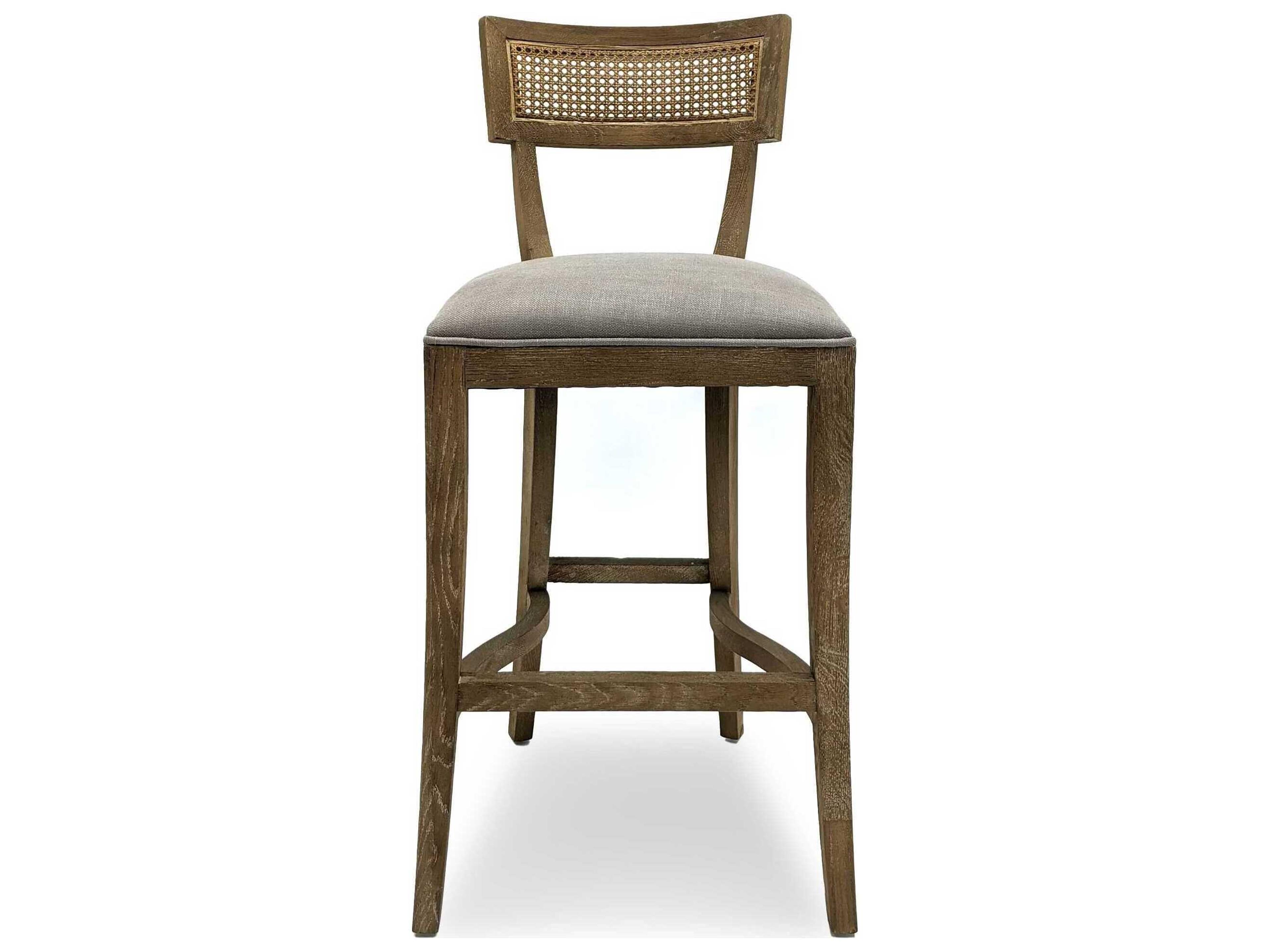 Carvell Limed Grey Oak Linen Upholstered Wood Bar Stool