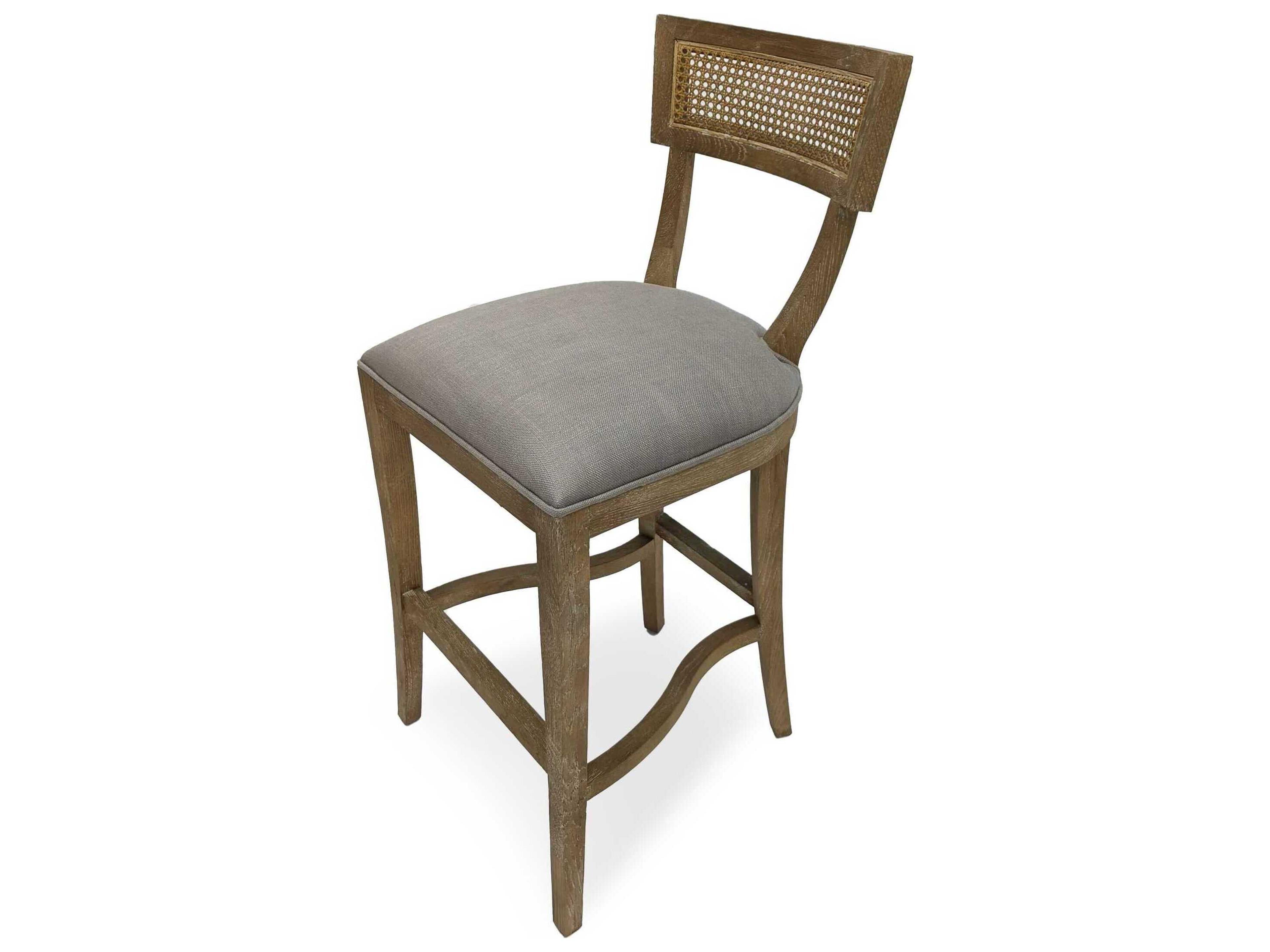 Zentique Carvell Limed Grey Oak Linen Upholstered Wood Bar Stool
