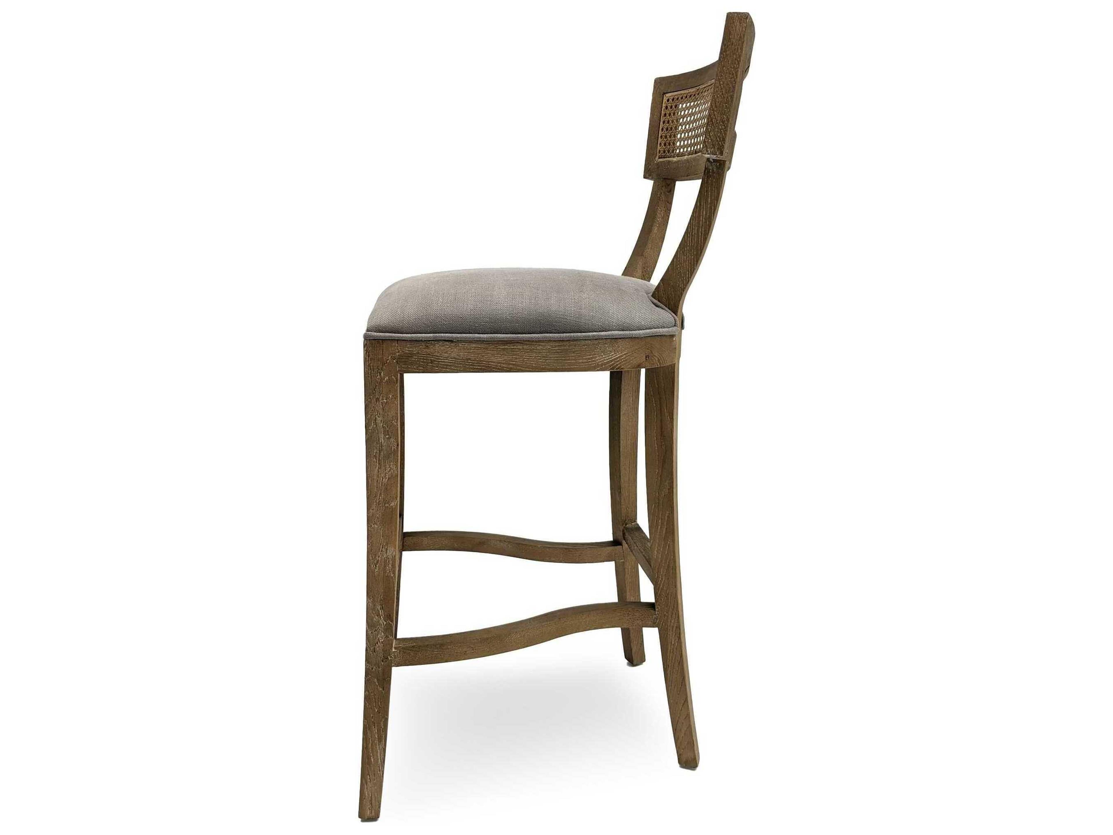 Zentique Carvell Limed Grey Oak Linen Upholstered Wood Bar Stool