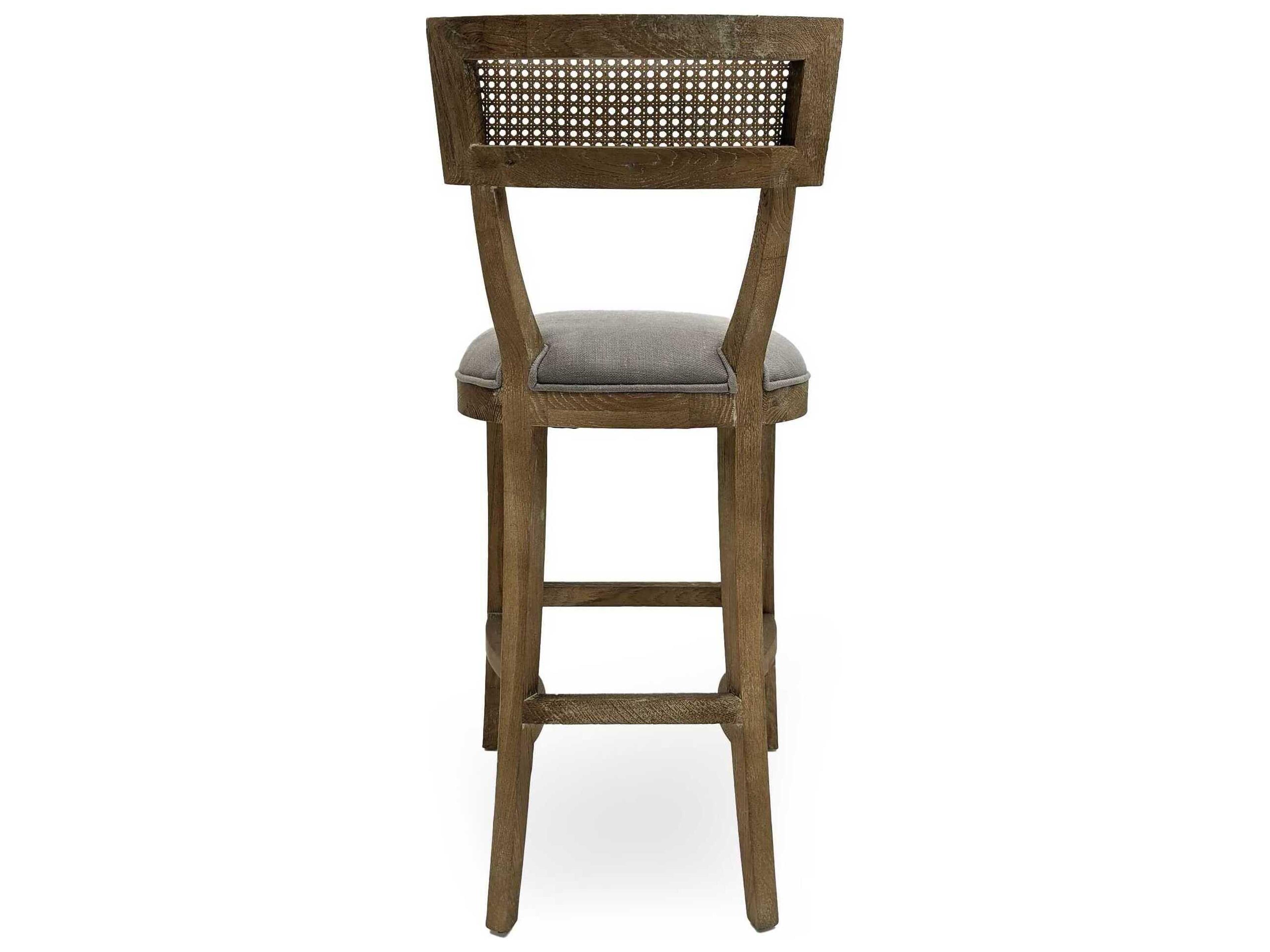 Zentique Carvell Limed Grey Oak Linen Upholstered Wood Bar Stool