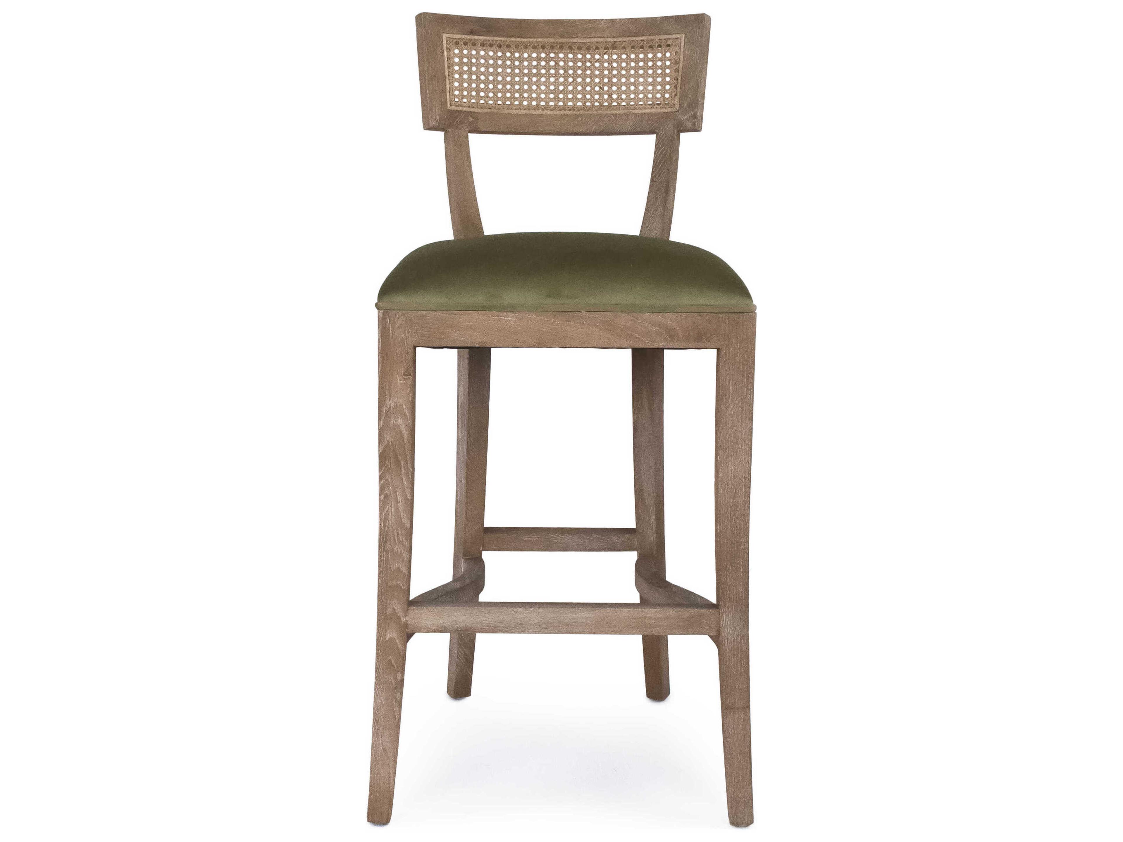 Carvell Limed Grey Oak Green Velvet Upholstered Wood Bar Stool