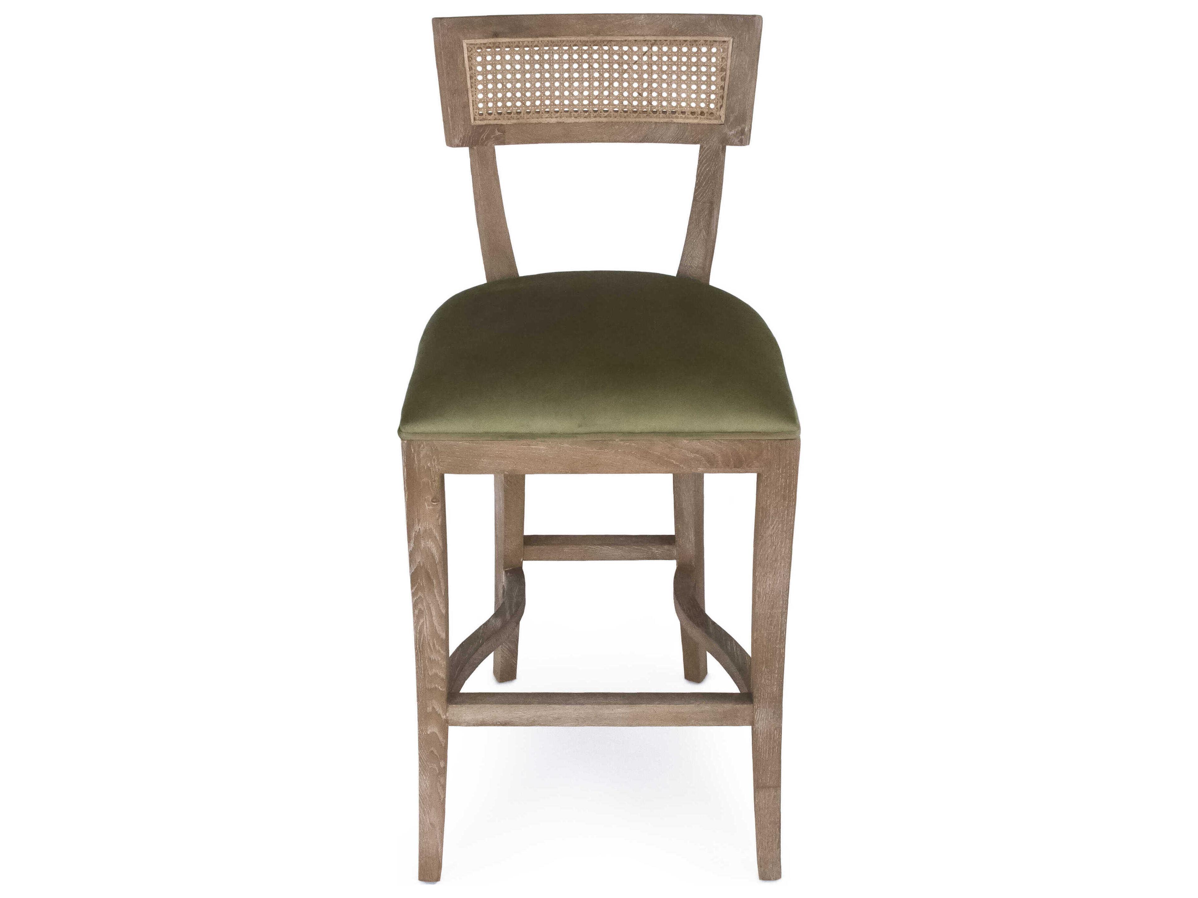 Zentique Carvell Limed Grey Oak Green Velvet Upholstered Wood Bar Stool