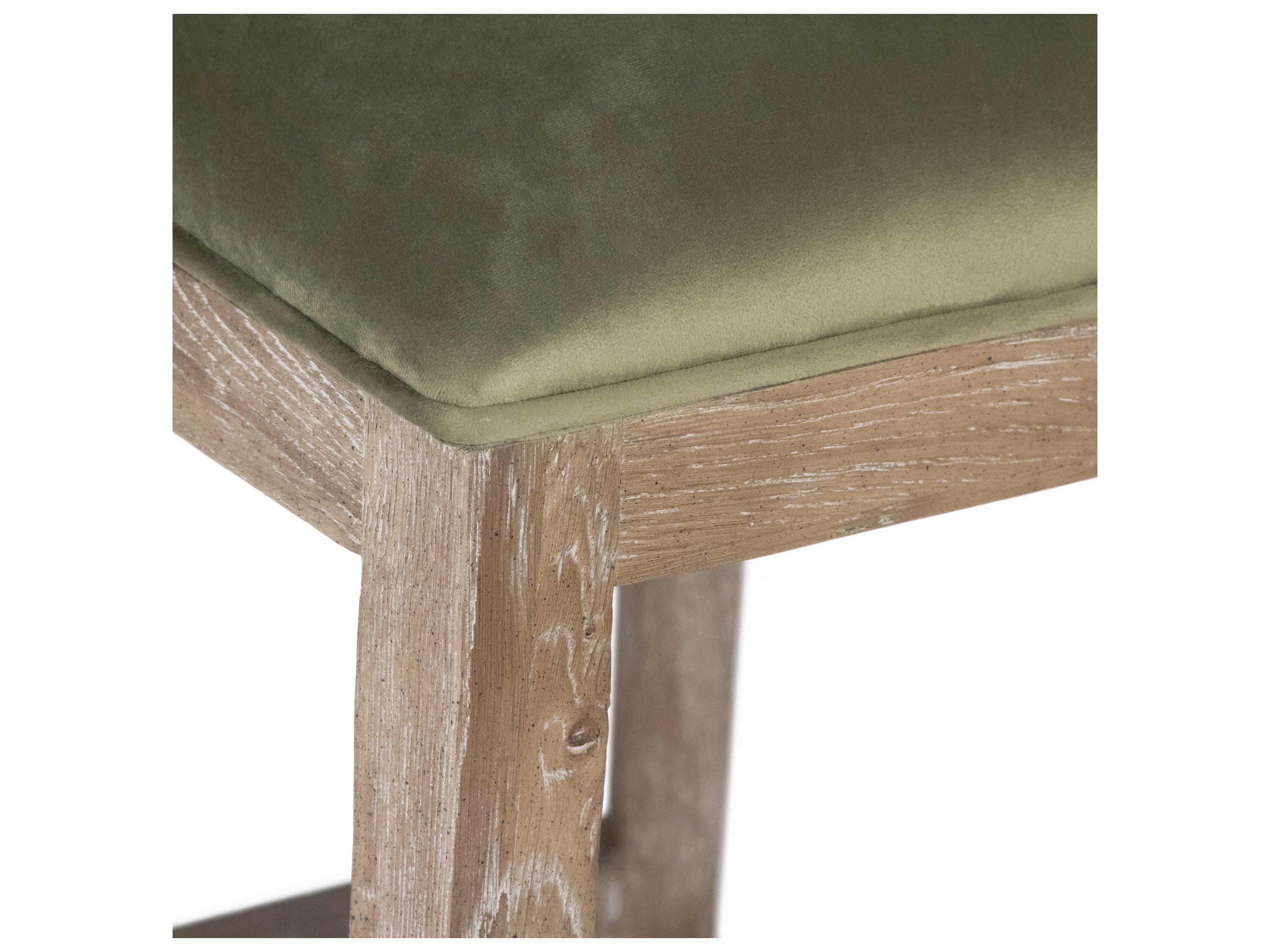 Zentique Carvell Limed Grey Oak Green Velvet Upholstered Wood Bar Stool