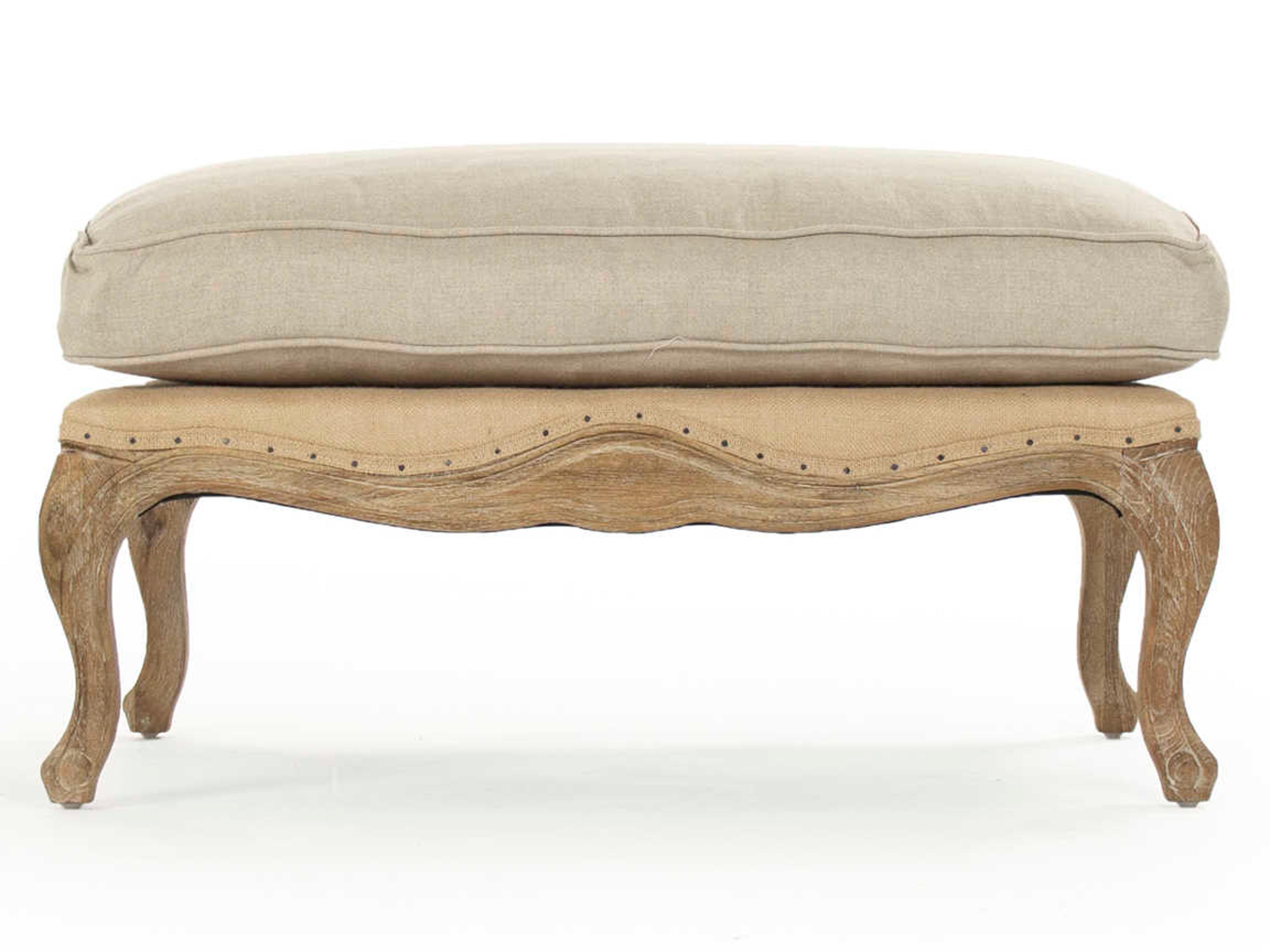 Zentique Natural Linen Jute Beige Upholstered Ottoman