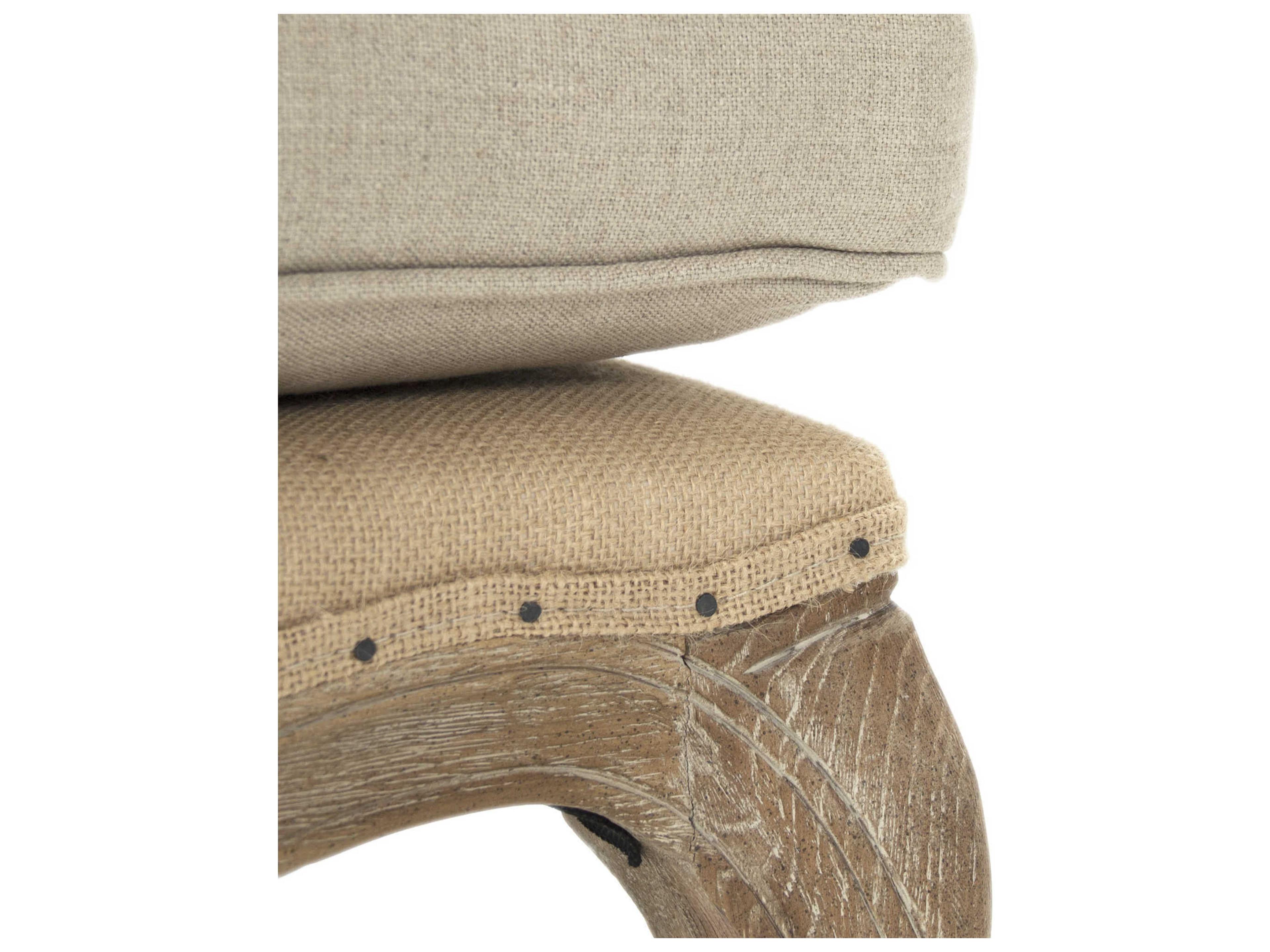 Zentique Natural Linen Jute Beige Upholstered Ottoman