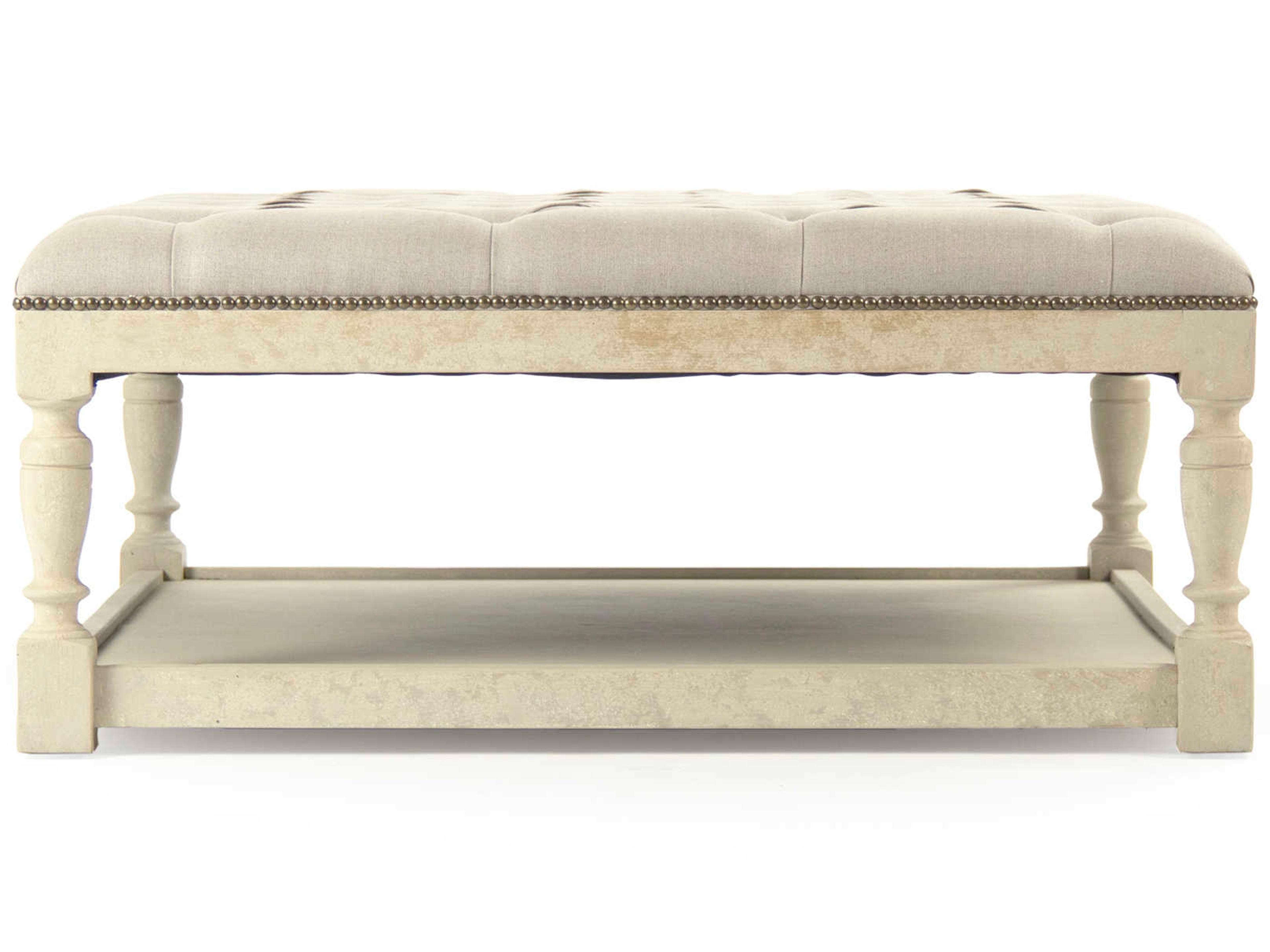 Zentique Natural Linen Cream Upholstered Tufted Ottoman