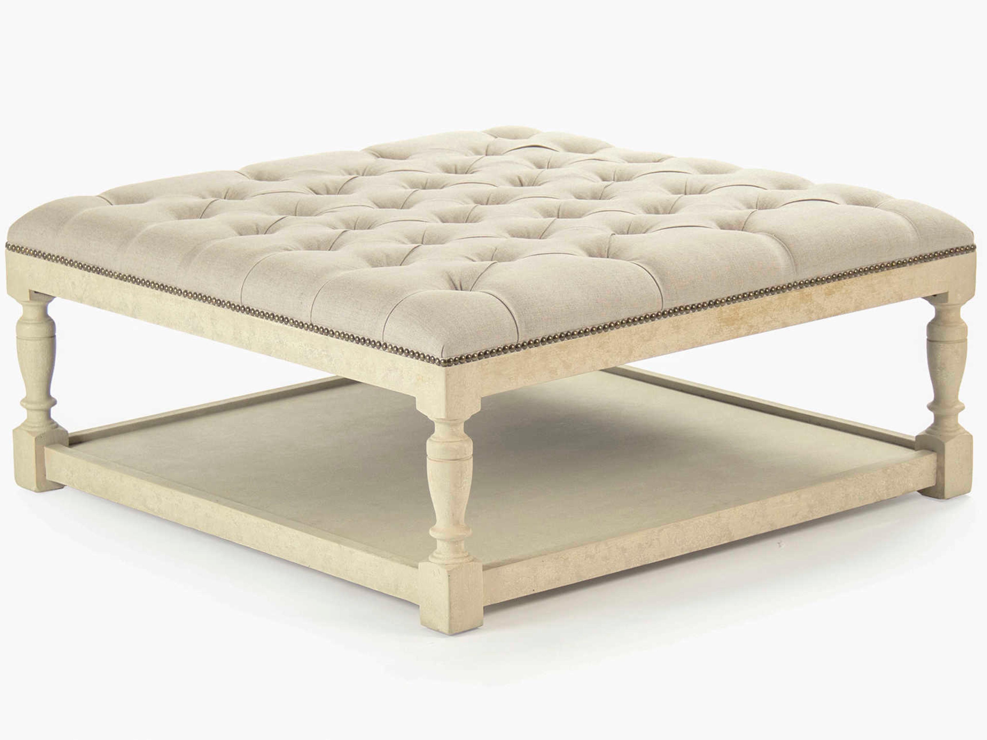 Zentique Natural Linen Cream Upholstered Tufted Ottoman