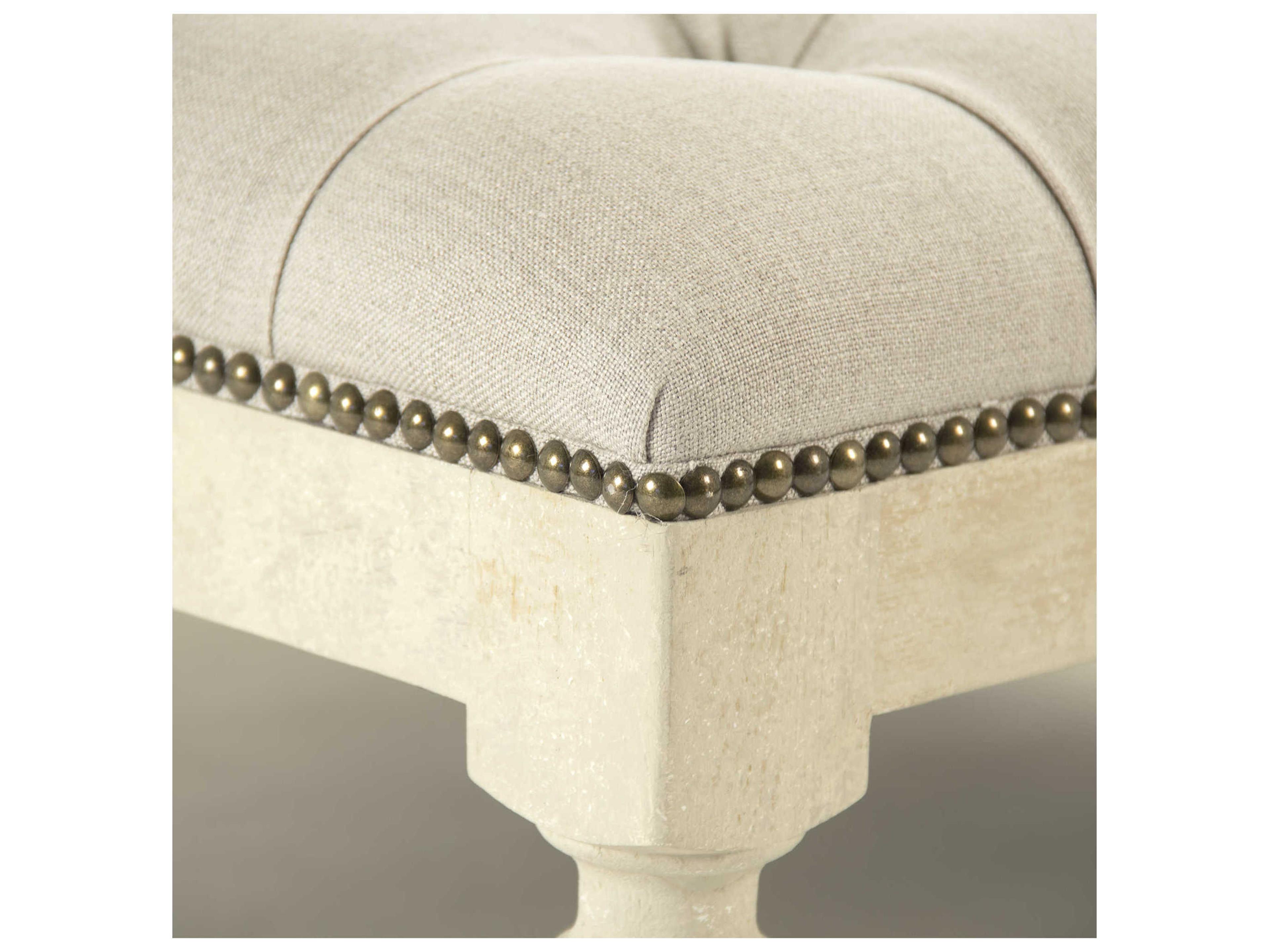 Zentique Natural Linen Cream Upholstered Tufted Ottoman