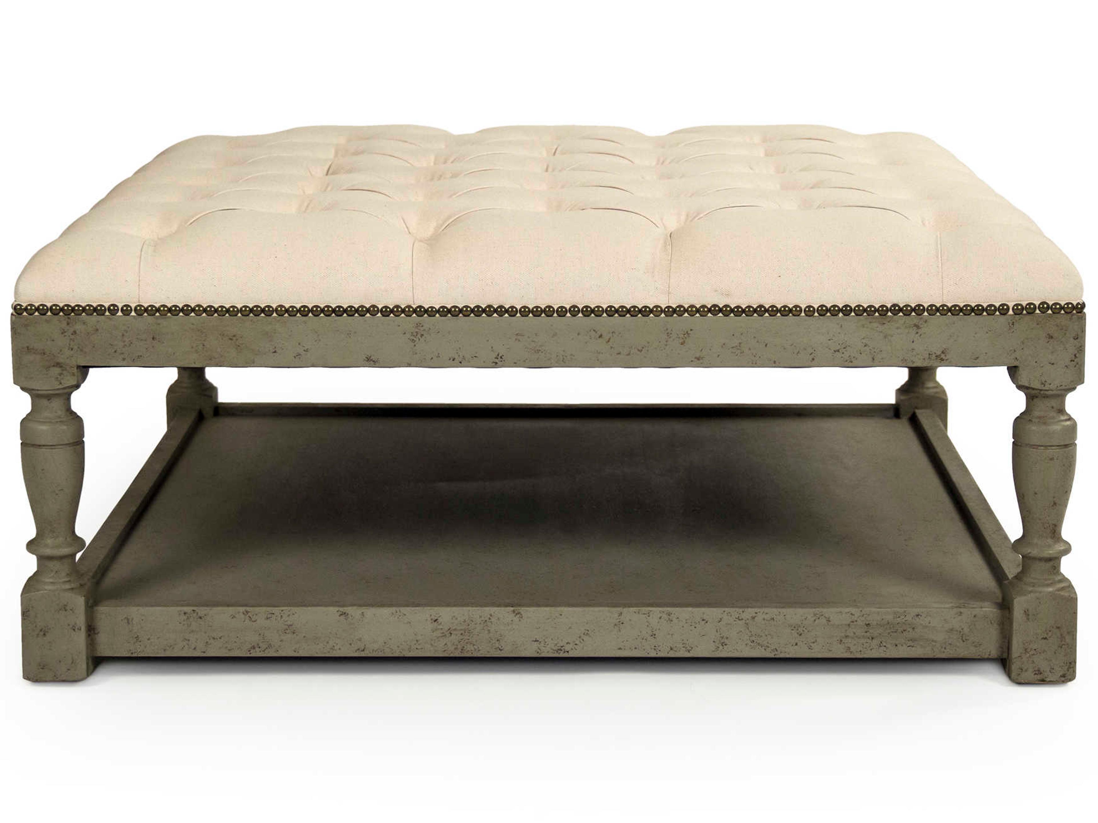 Zentique Cream Linen Upholstered Tufted Ottoman