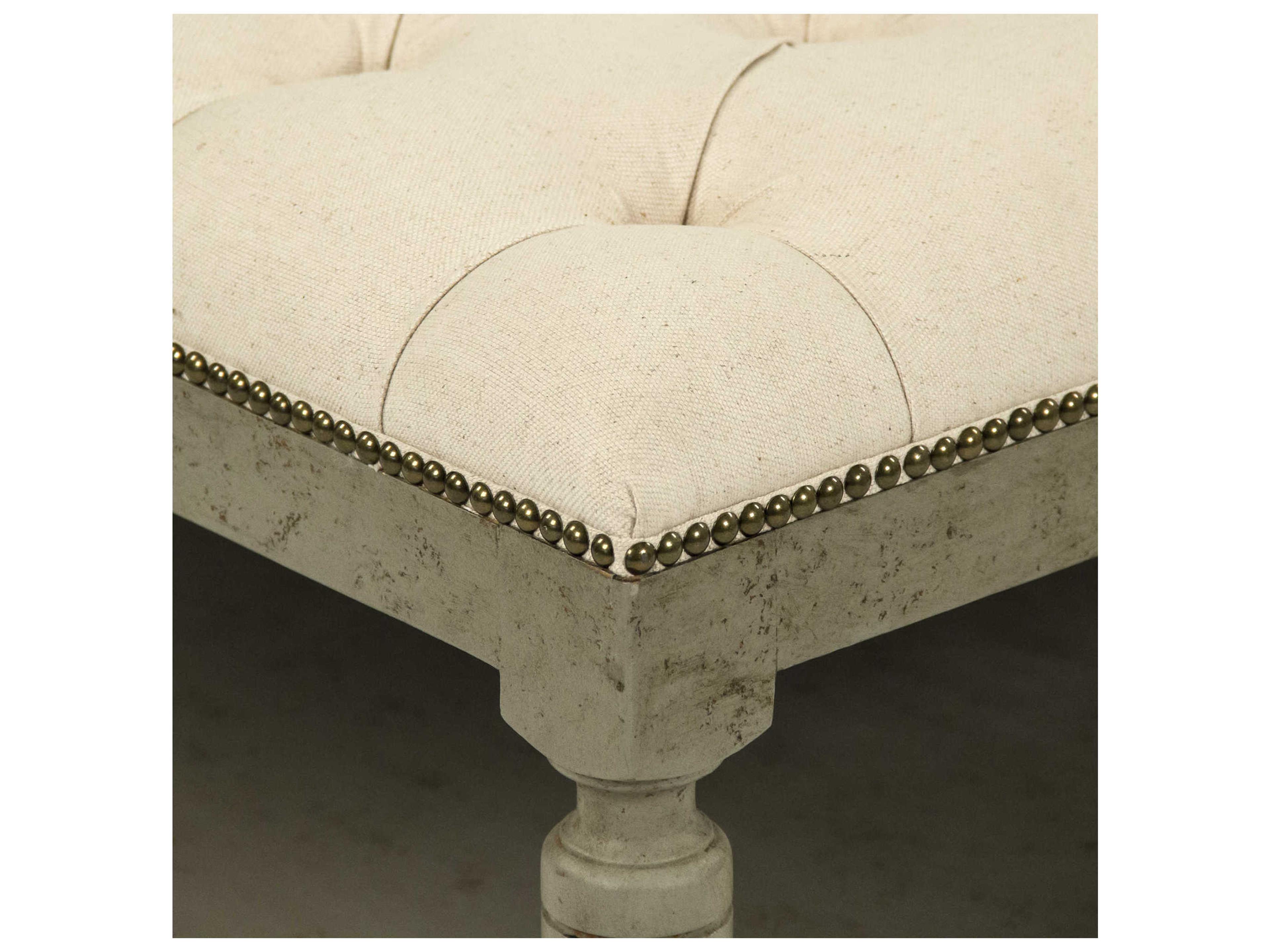 Zentique Cream Linen Upholstered Tufted Ottoman