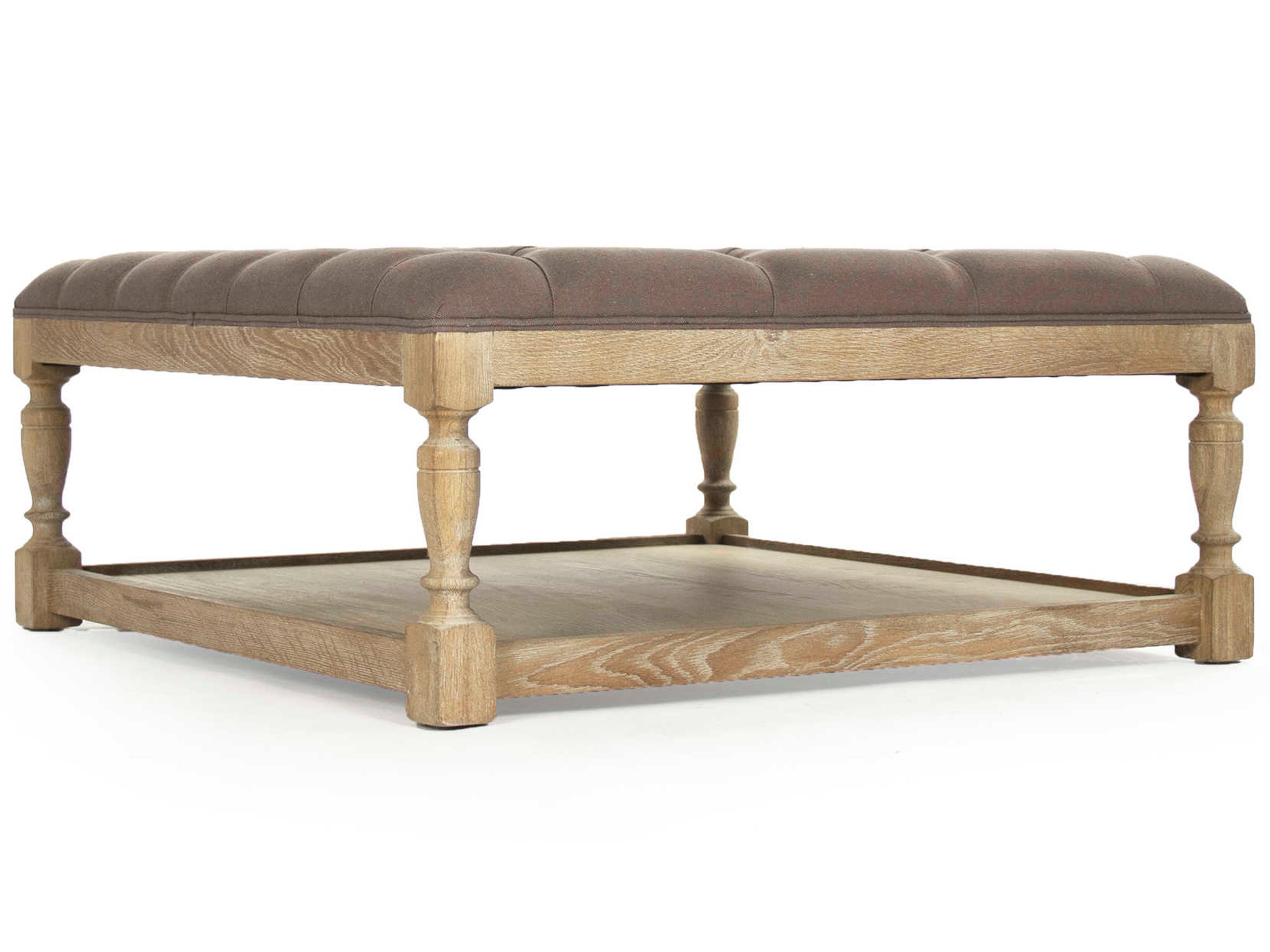 Zentique Aubergine Linen Brown Upholstered Tufted Ottoman