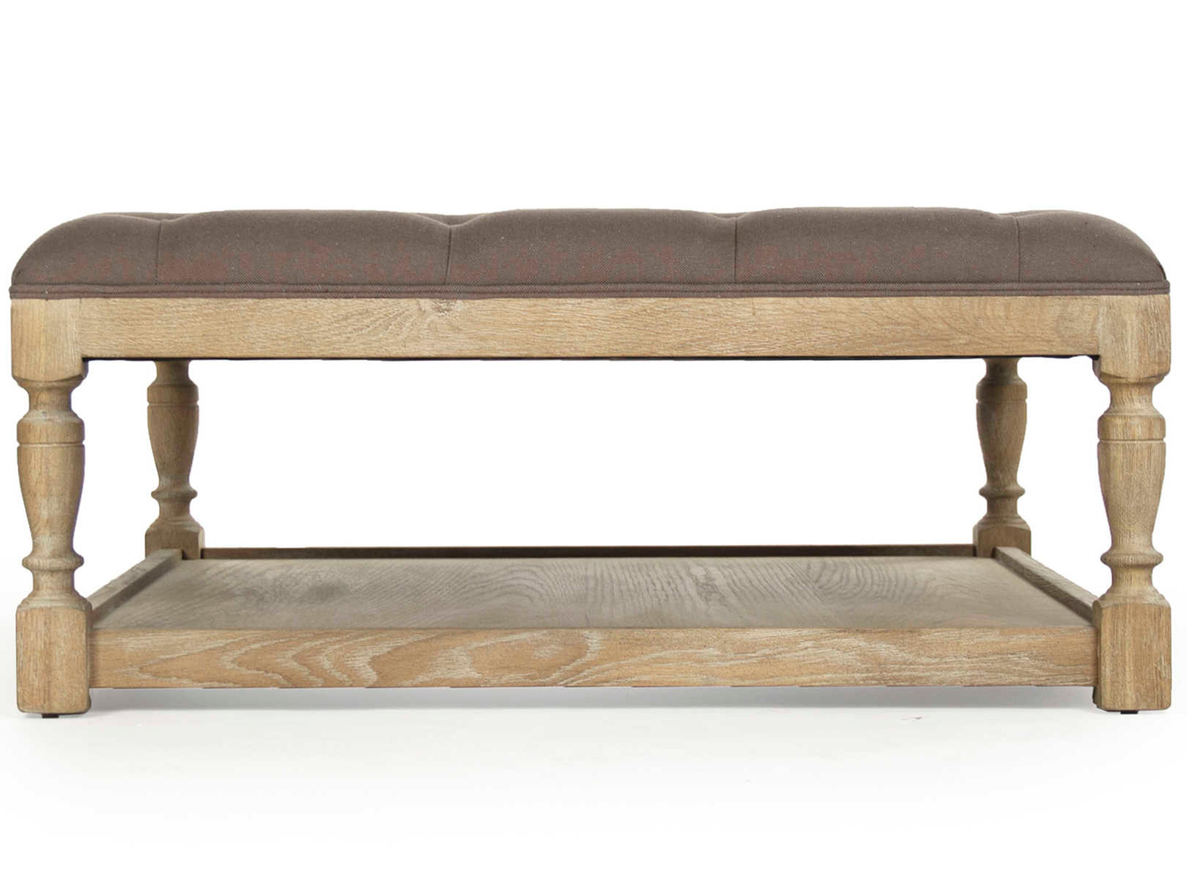 Zentique Aubergine Linen Brown Upholstered Tufted Ottoman