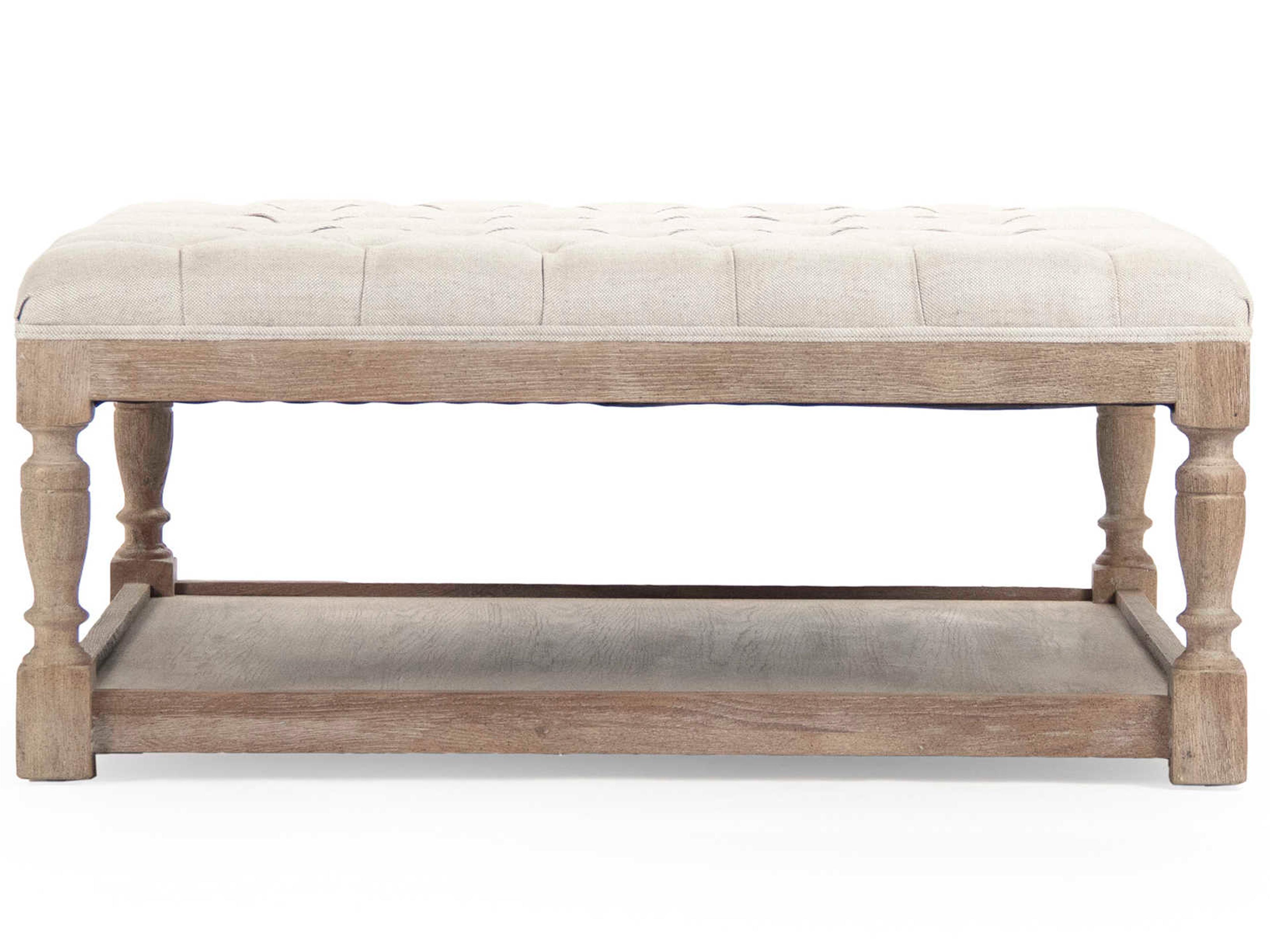 Zentique Cream Natural Linen Upholstered Tufted Ottoman