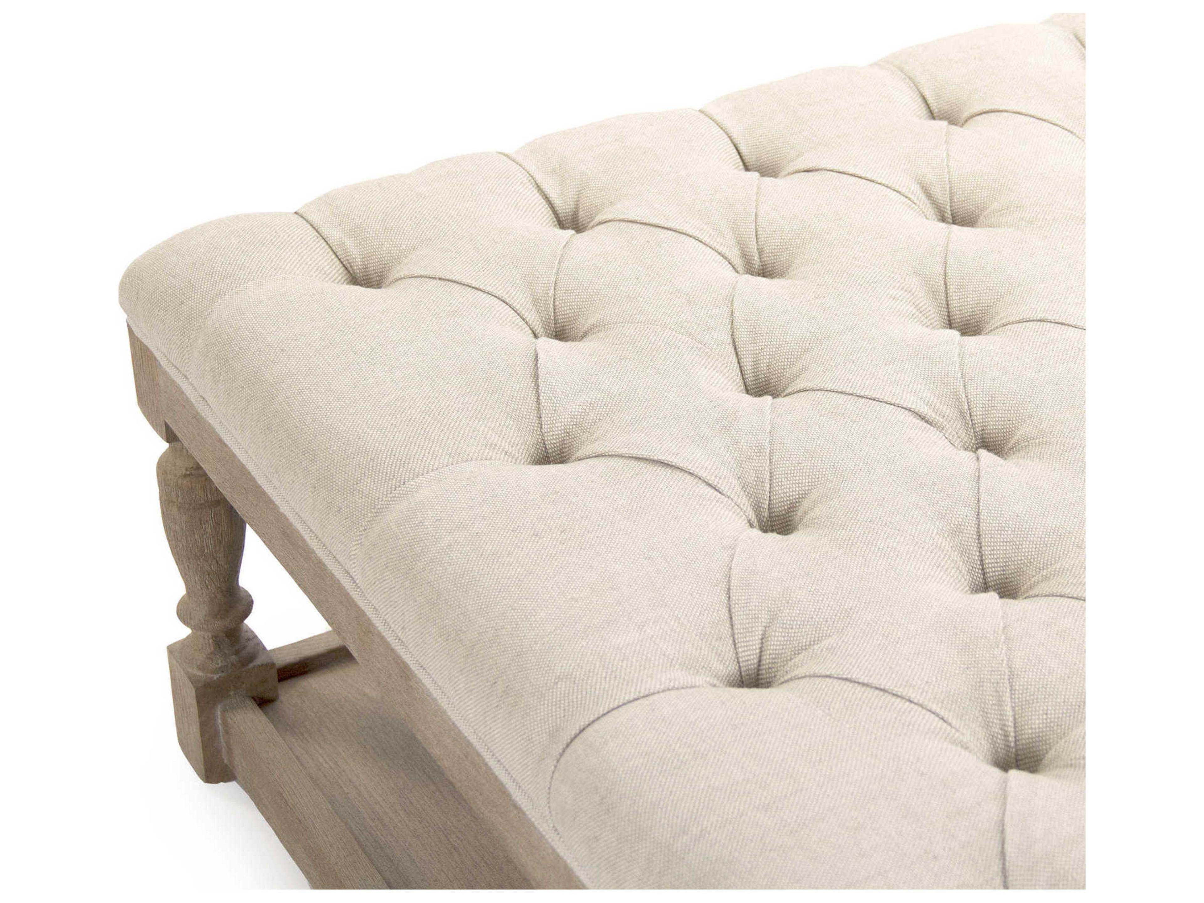 Zentique Cream Natural Linen Upholstered Tufted Ottoman