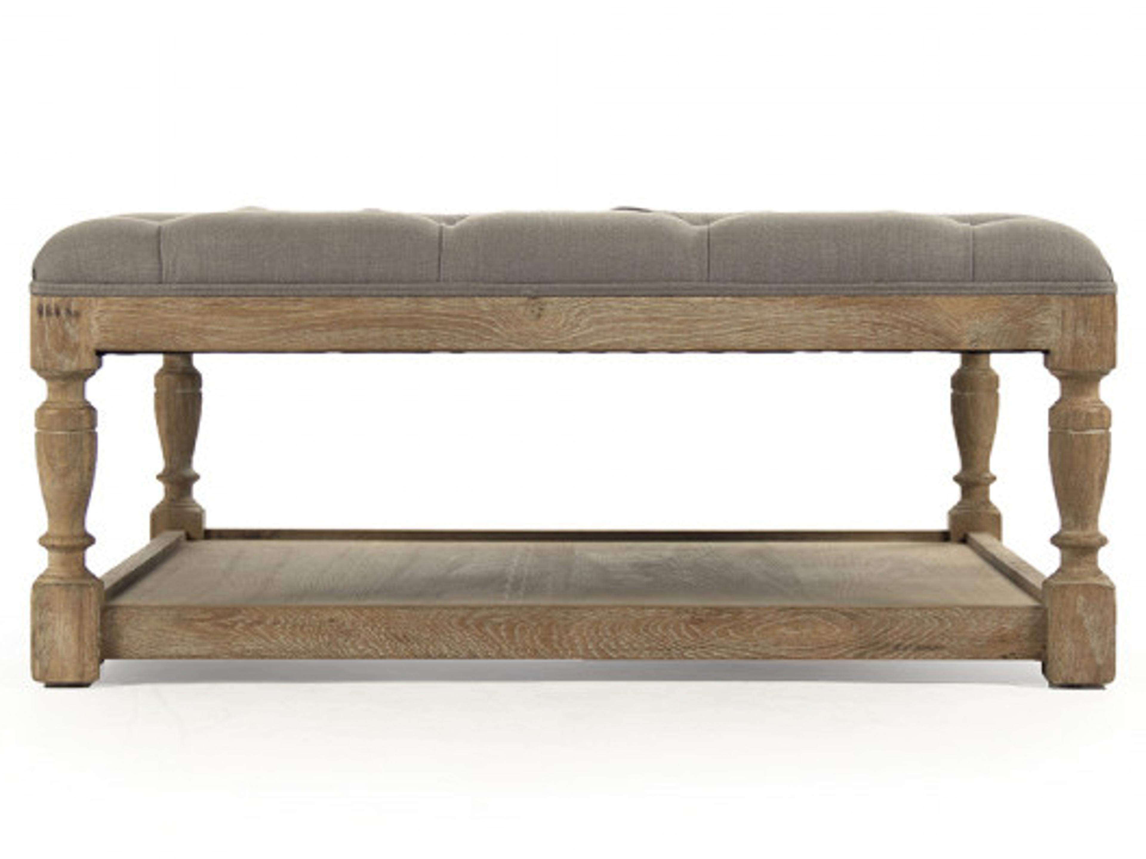 Zentique Grey Linen Upholstered Tufted Ottoman