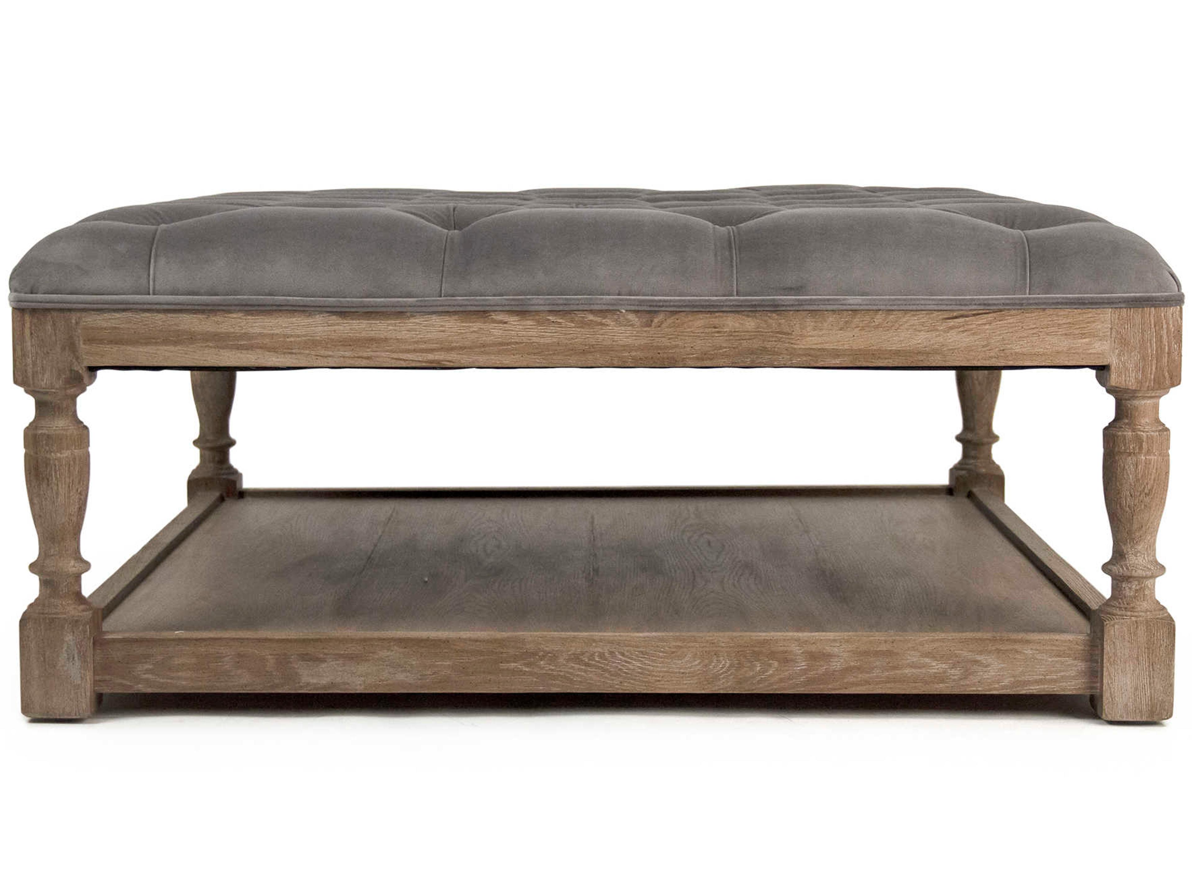 Zentique Grey Velvet Upholstered Tufted Ottoman