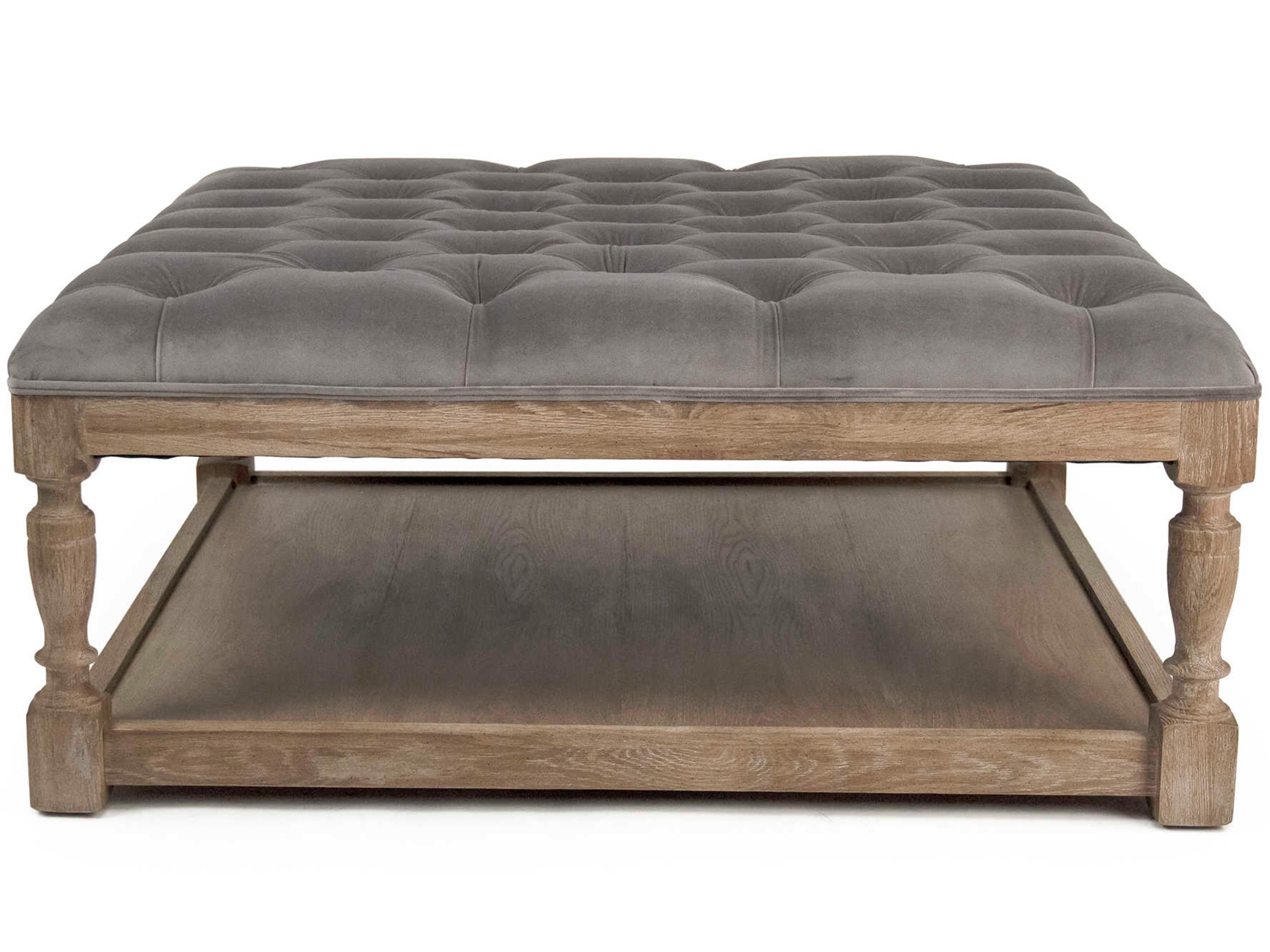 Zentique Grey Velvet Upholstered Tufted Ottoman