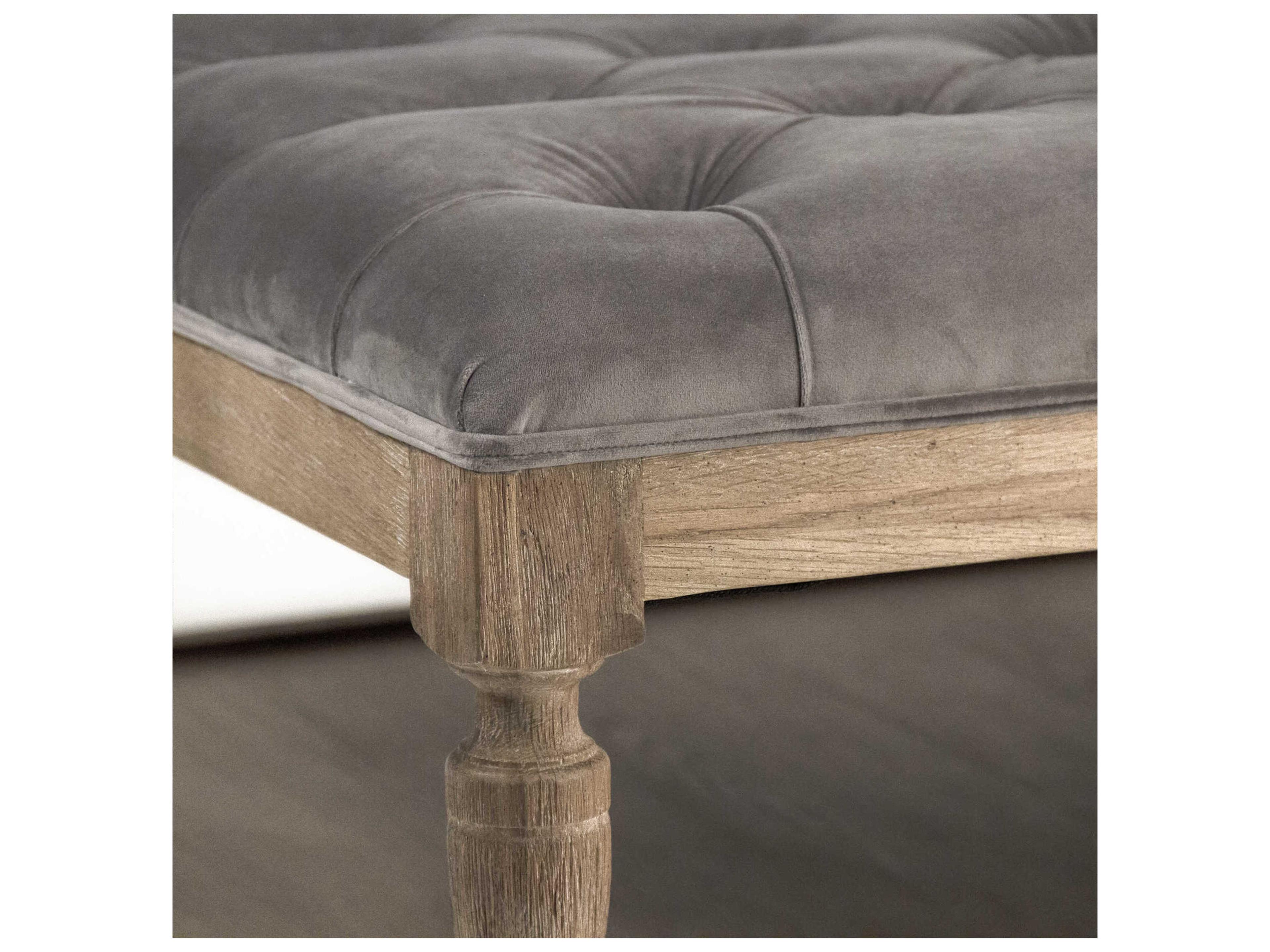 Zentique Grey Velvet Upholstered Tufted Ottoman