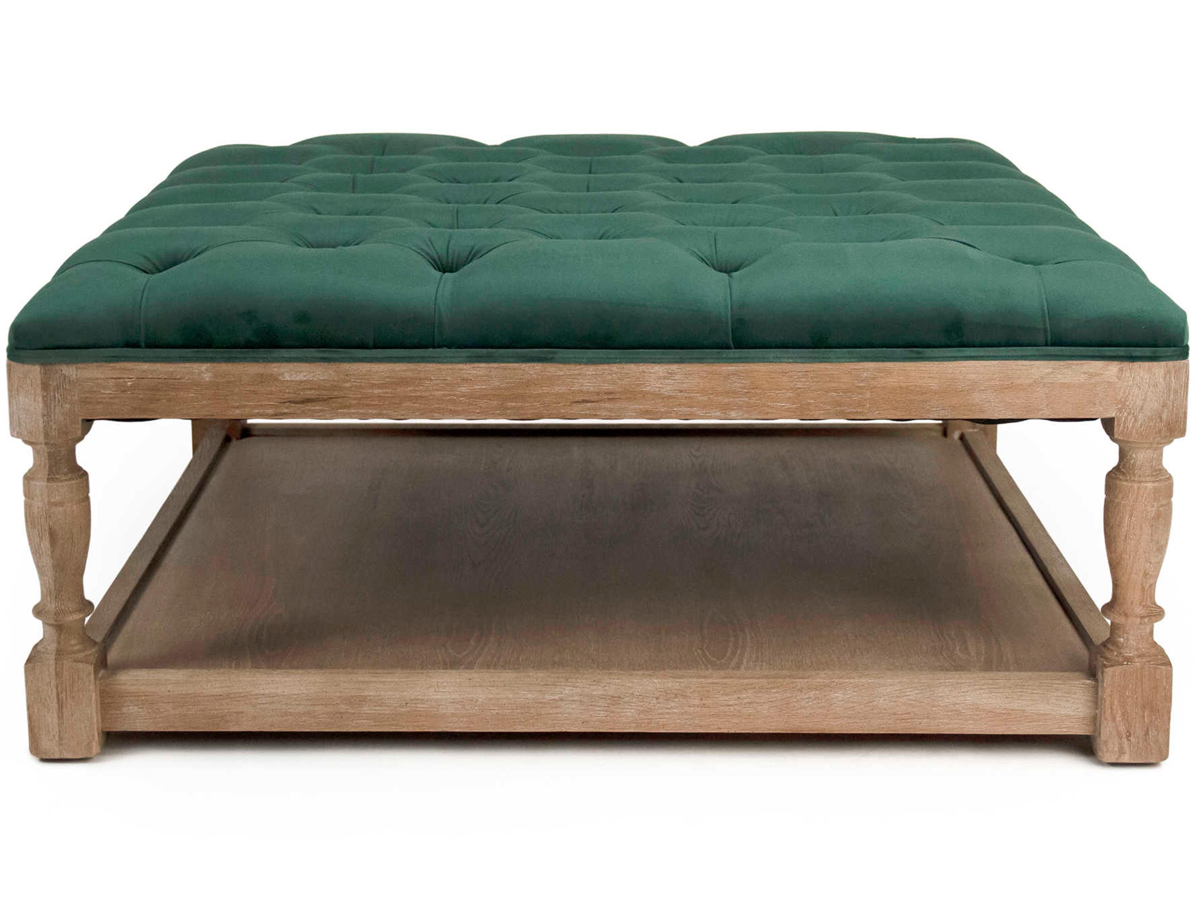 Zentique Green Velvet Upholstered Tufted Ottoman