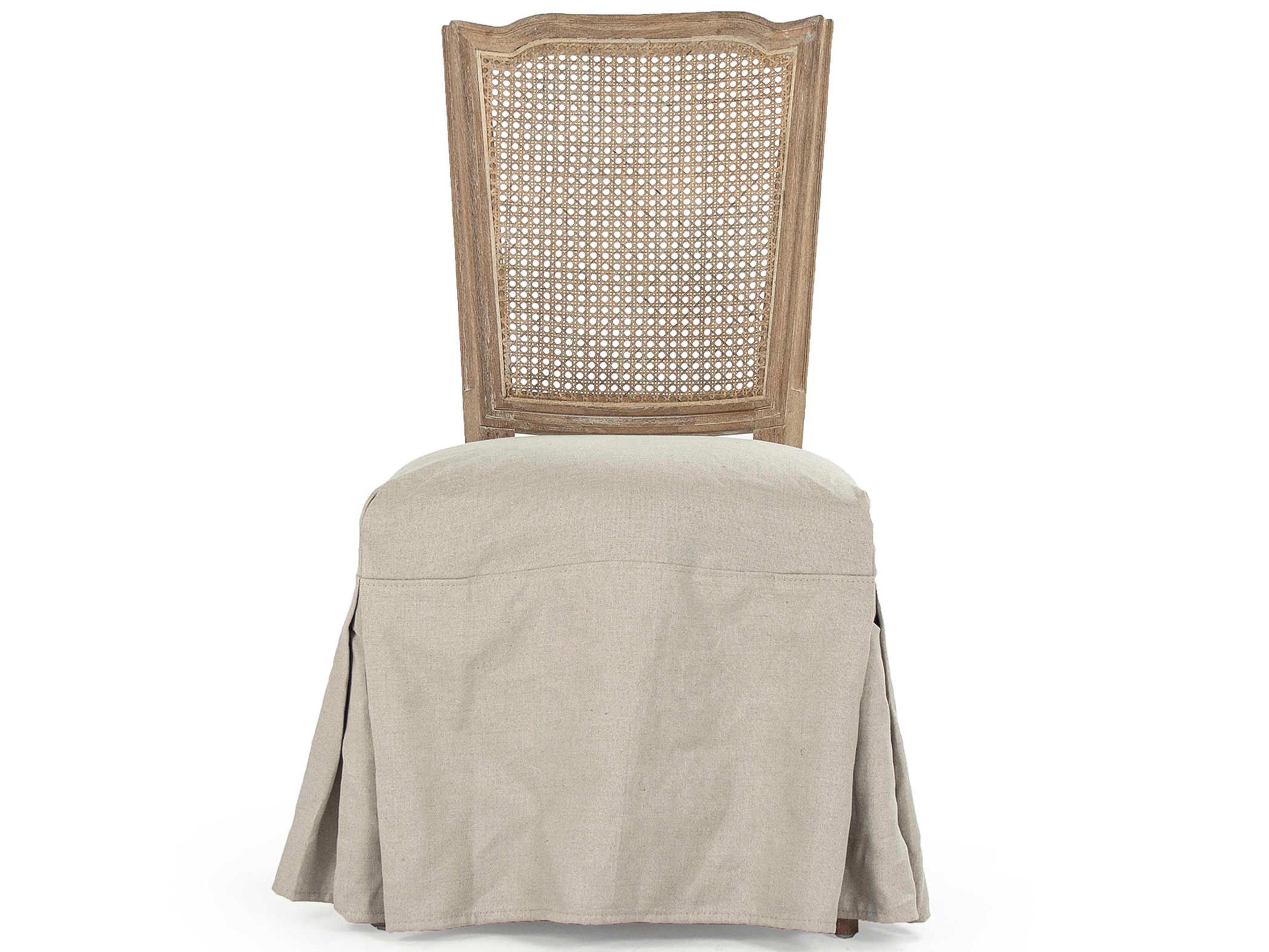 Zentique Oak Wood Beige Upholstered Side Dining Chair