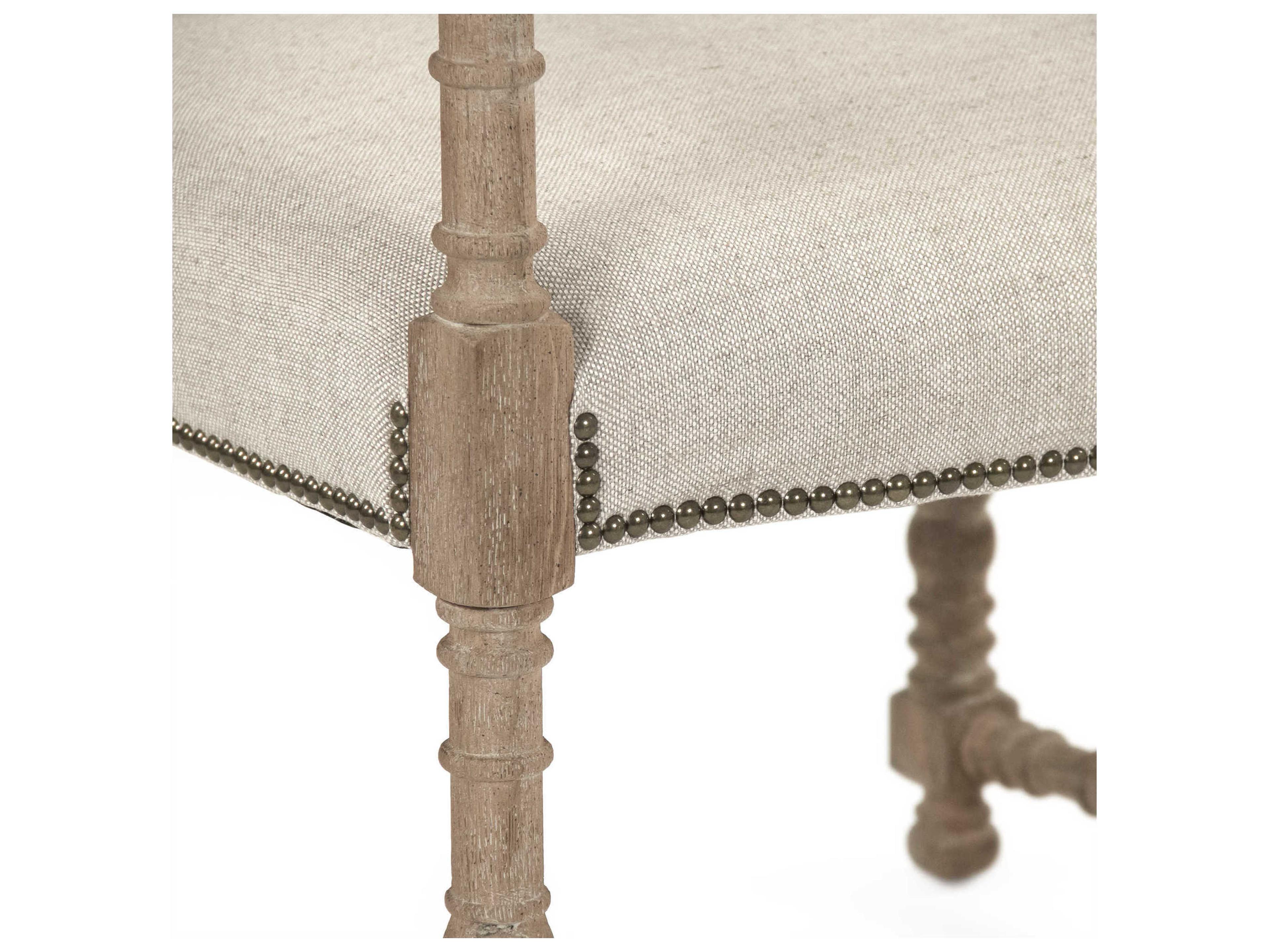 Zentique Oak Wood Beige Upholstered Arm Dining Chair