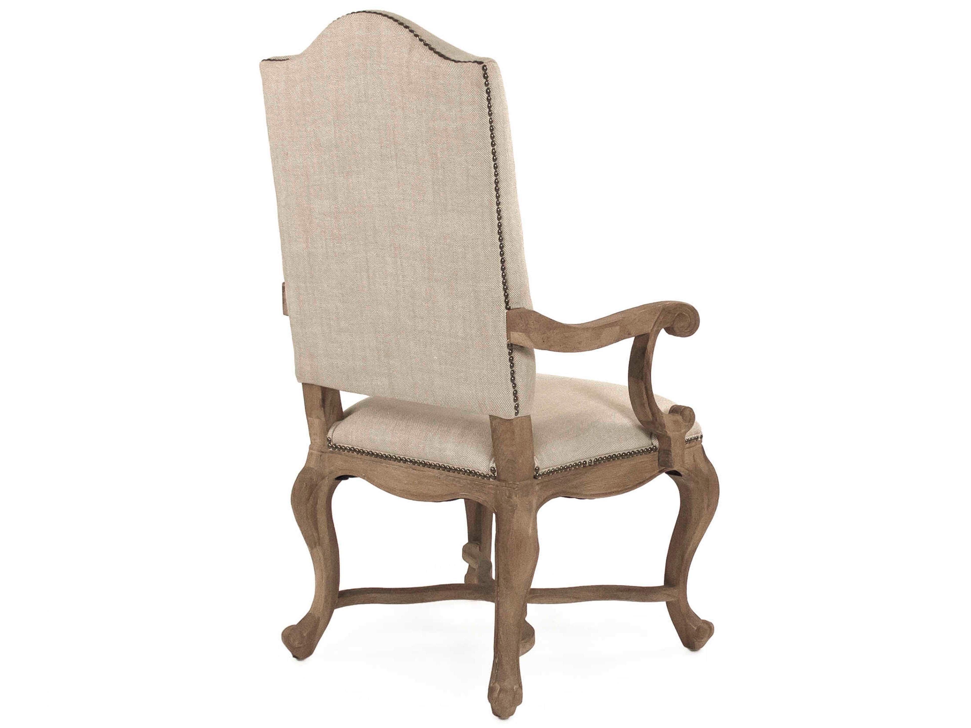 Zentique Oak Wood White Upholstered Arm Dining Chair