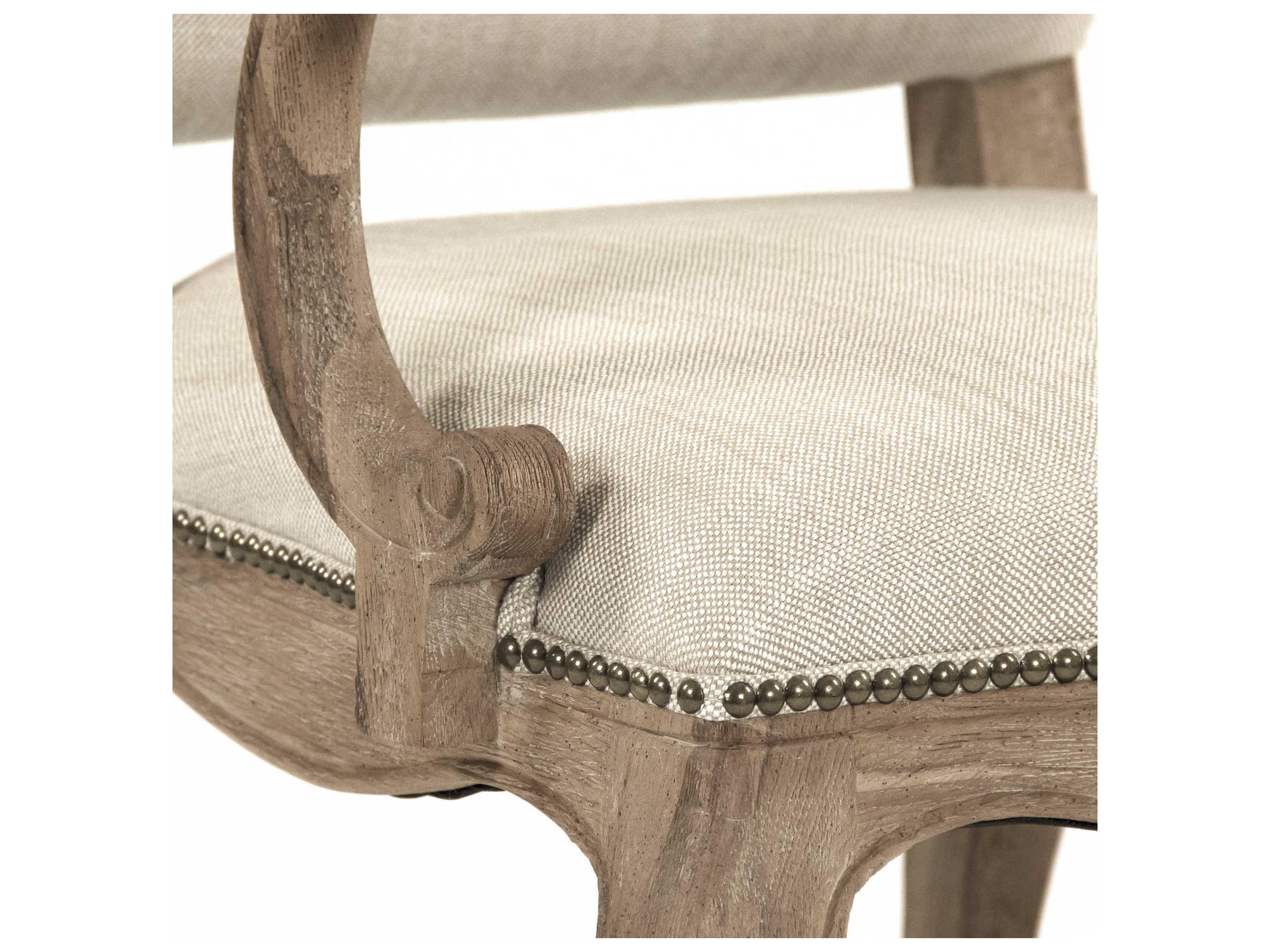 Zentique Oak Wood White Upholstered Arm Dining Chair