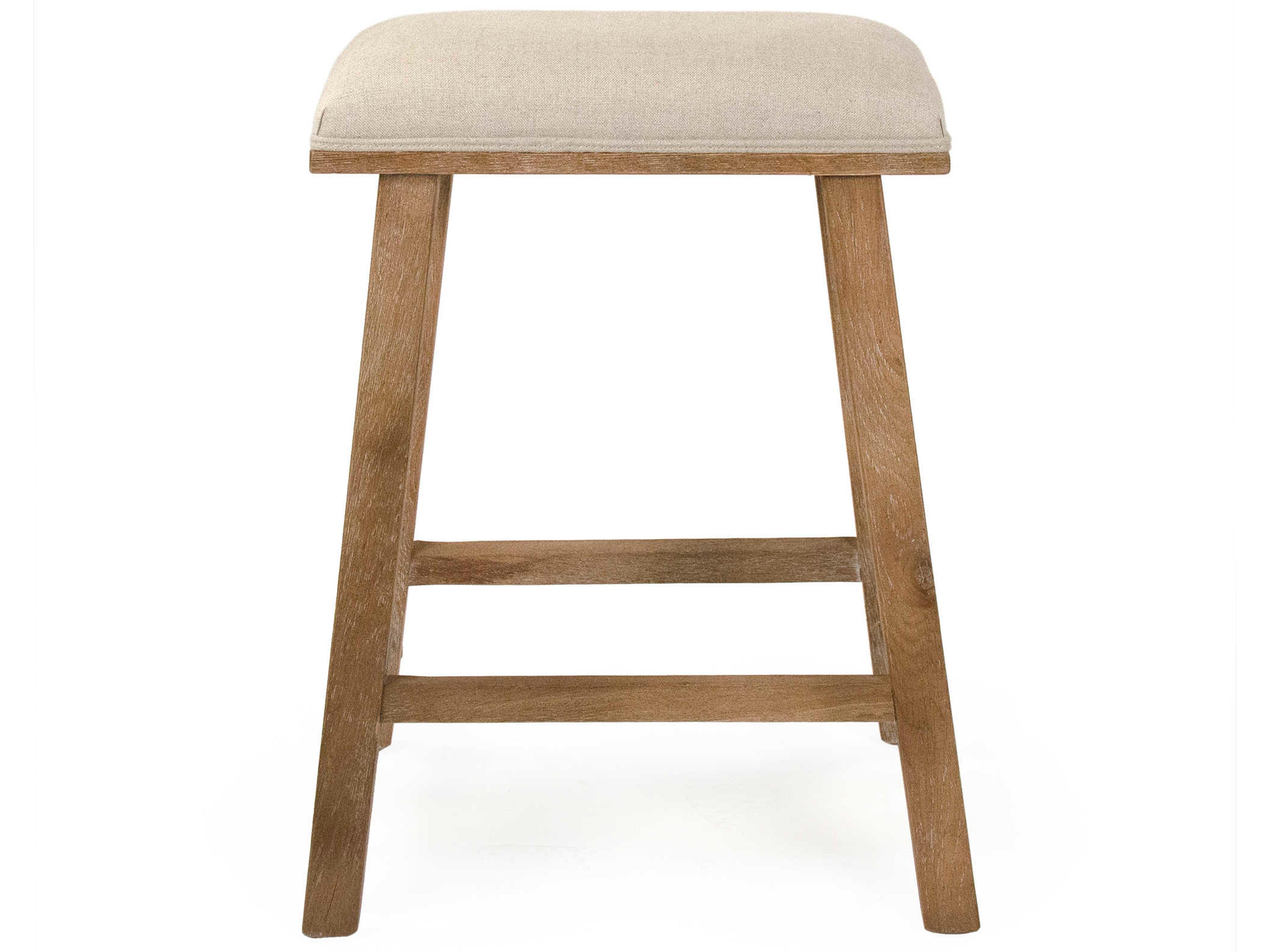 Zentique Upholstered Oak Wood Natural Linen Counter Stool