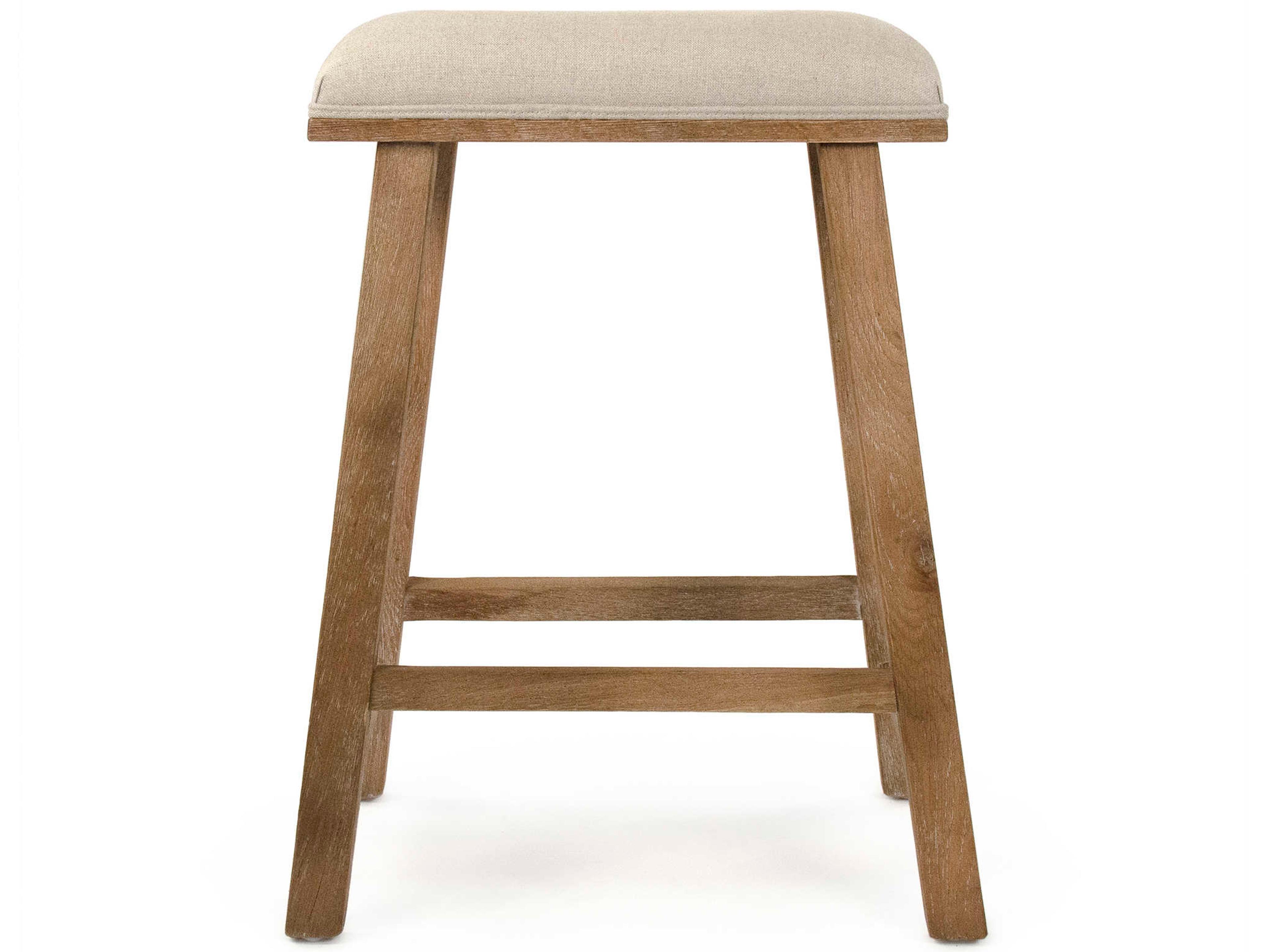 Zentique Upholstered Oak Wood Natural Linen Counter Stool