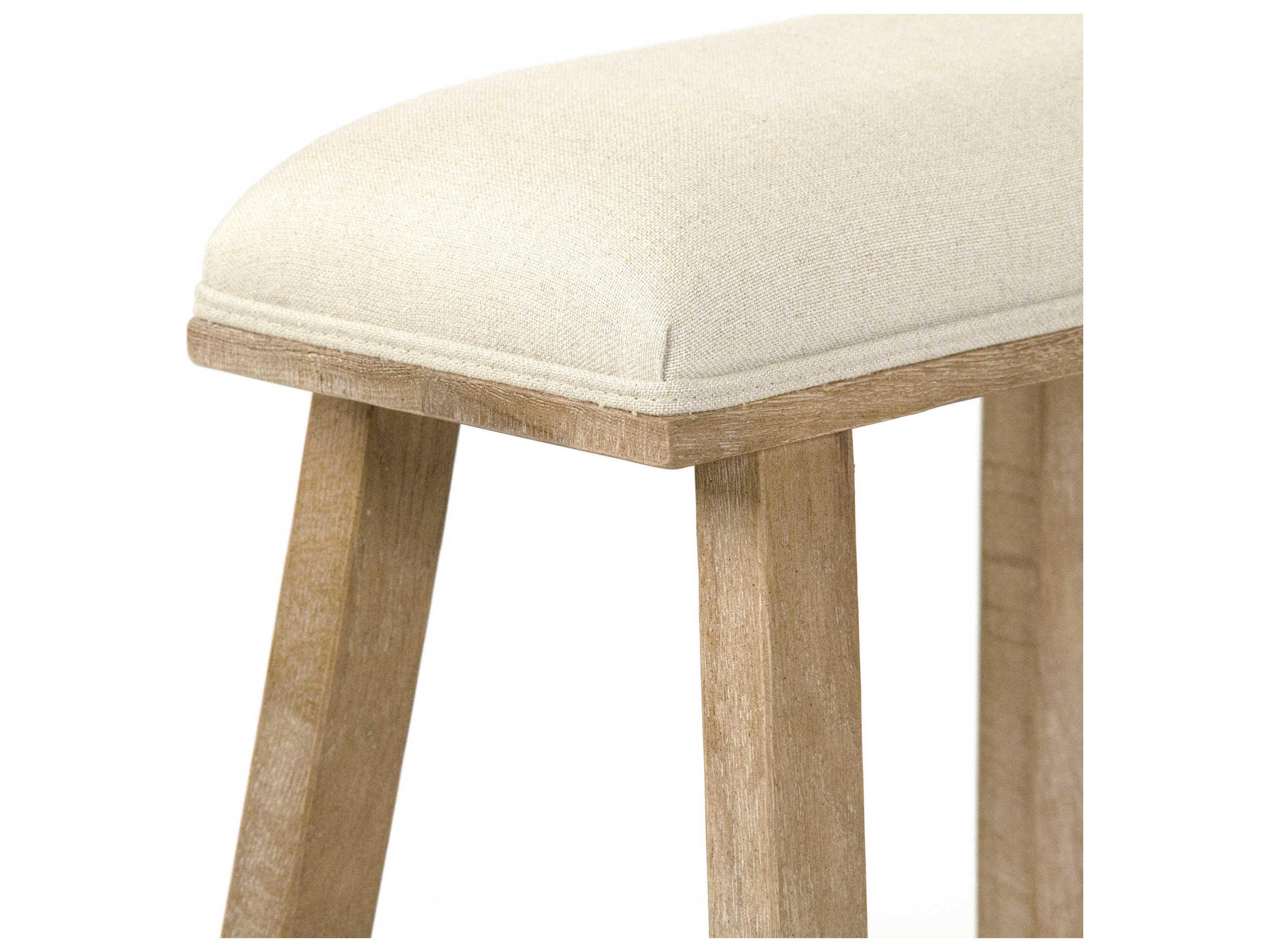 Zentique Upholstered Oak Wood Natural Linen Counter Stool