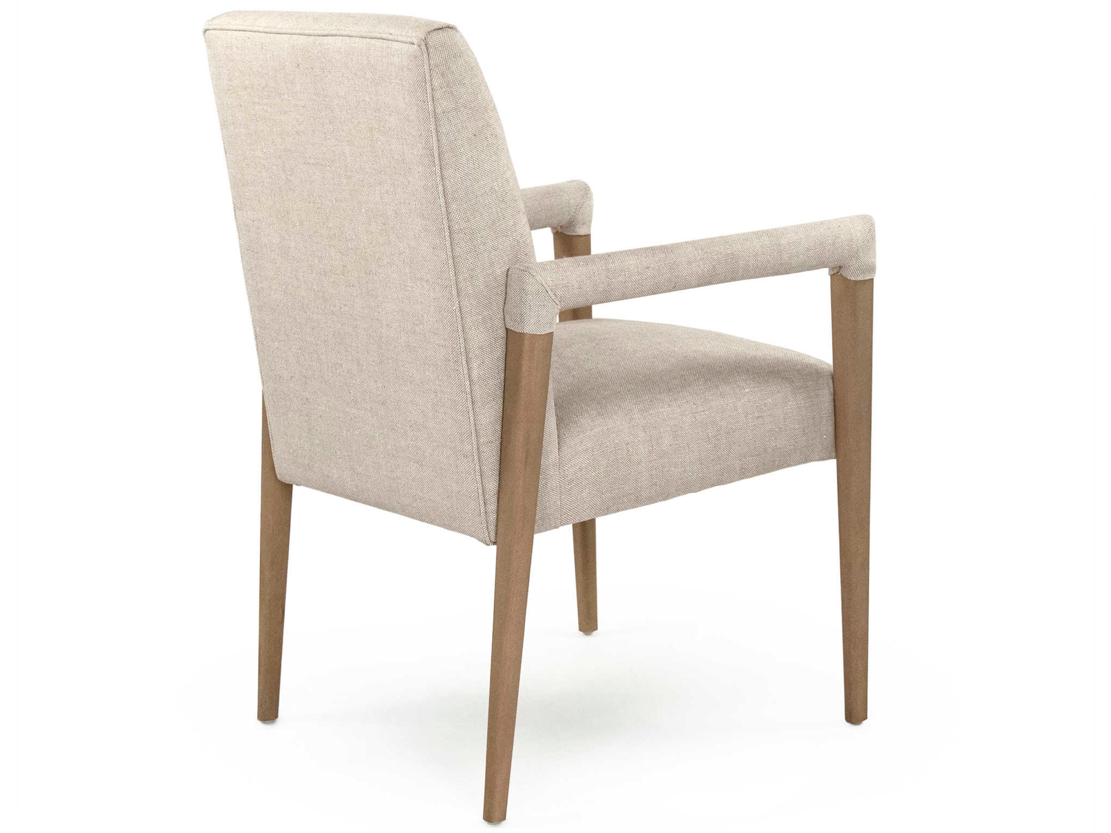 Zentique Oak Wood White Upholstered Arm Dining Chair