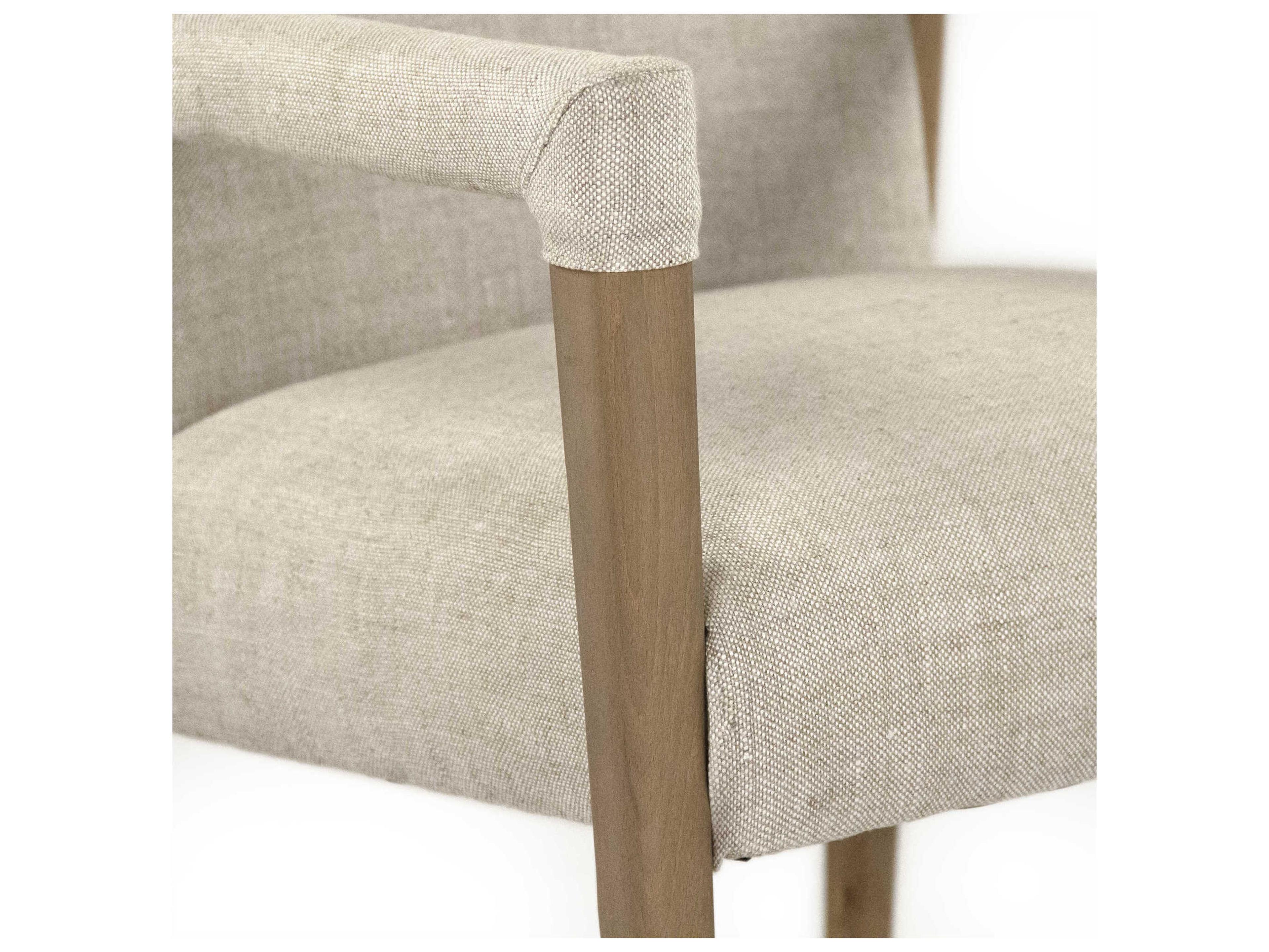 Zentique Oak Wood White Upholstered Arm Dining Chair