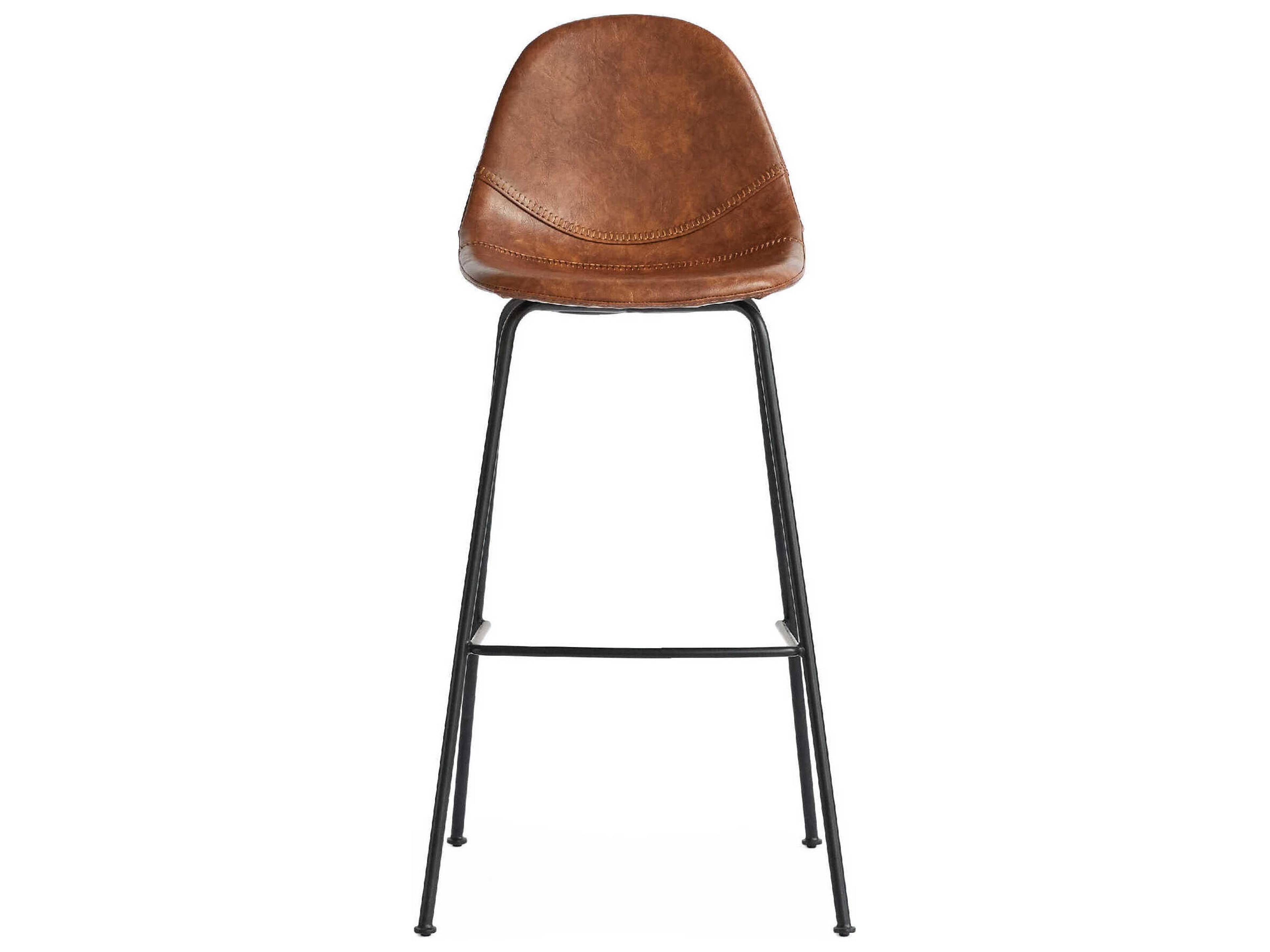 Zentique Lana Matte Black Frame Brown Pu Leather Bar Stool
