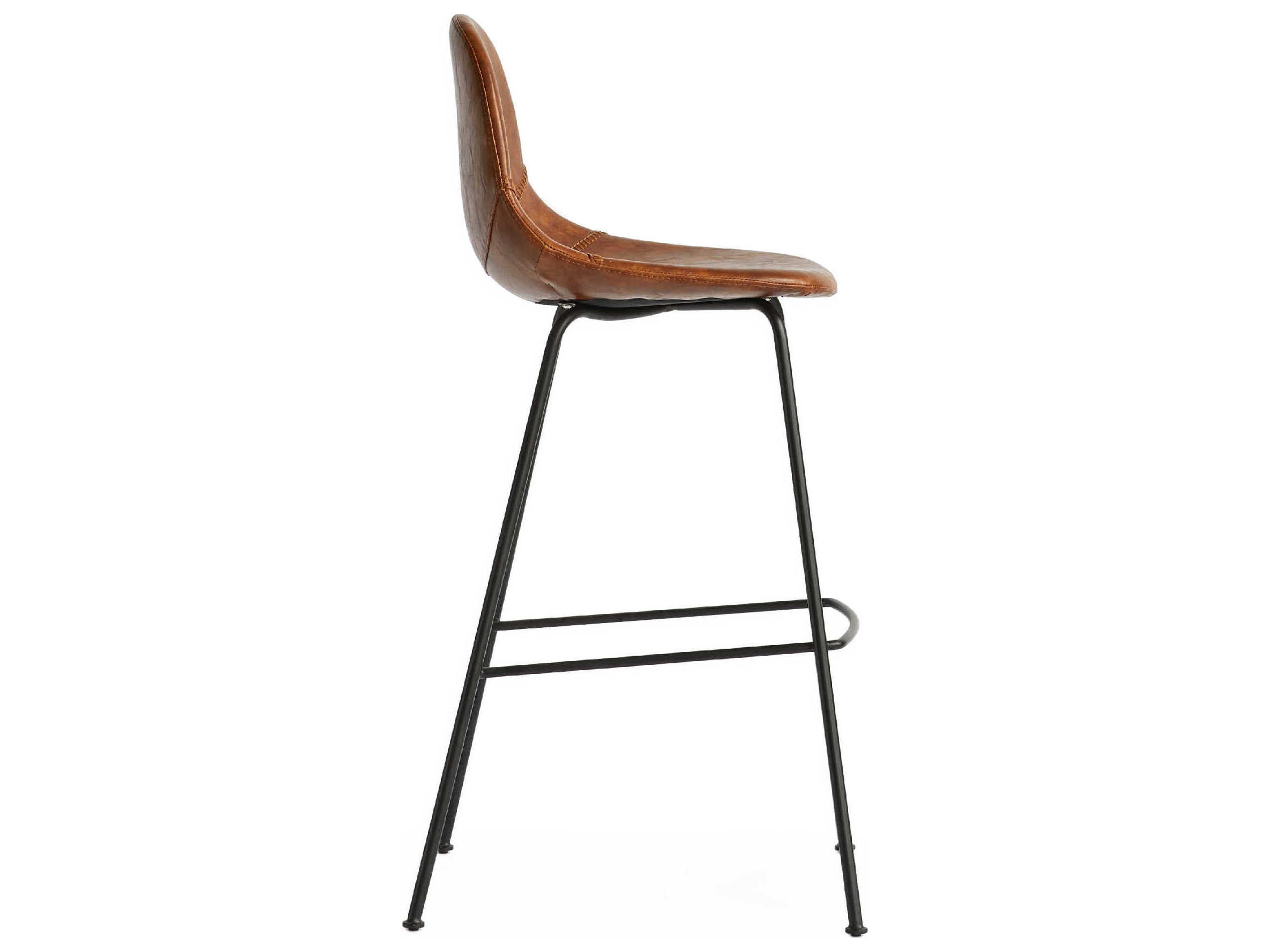 Zentique Lana Matte Black Frame Brown Pu Leather Bar Stool