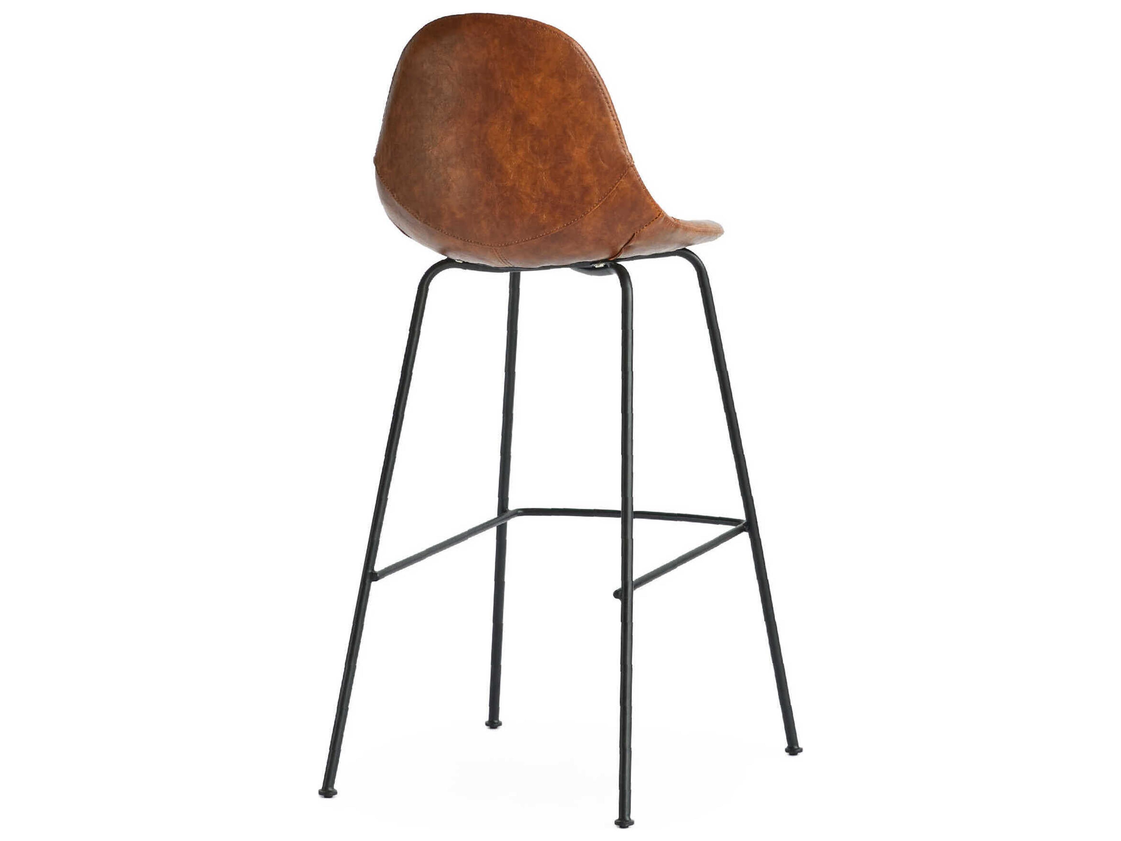 Zentique Lana Matte Black Frame Brown Pu Leather Bar Stool